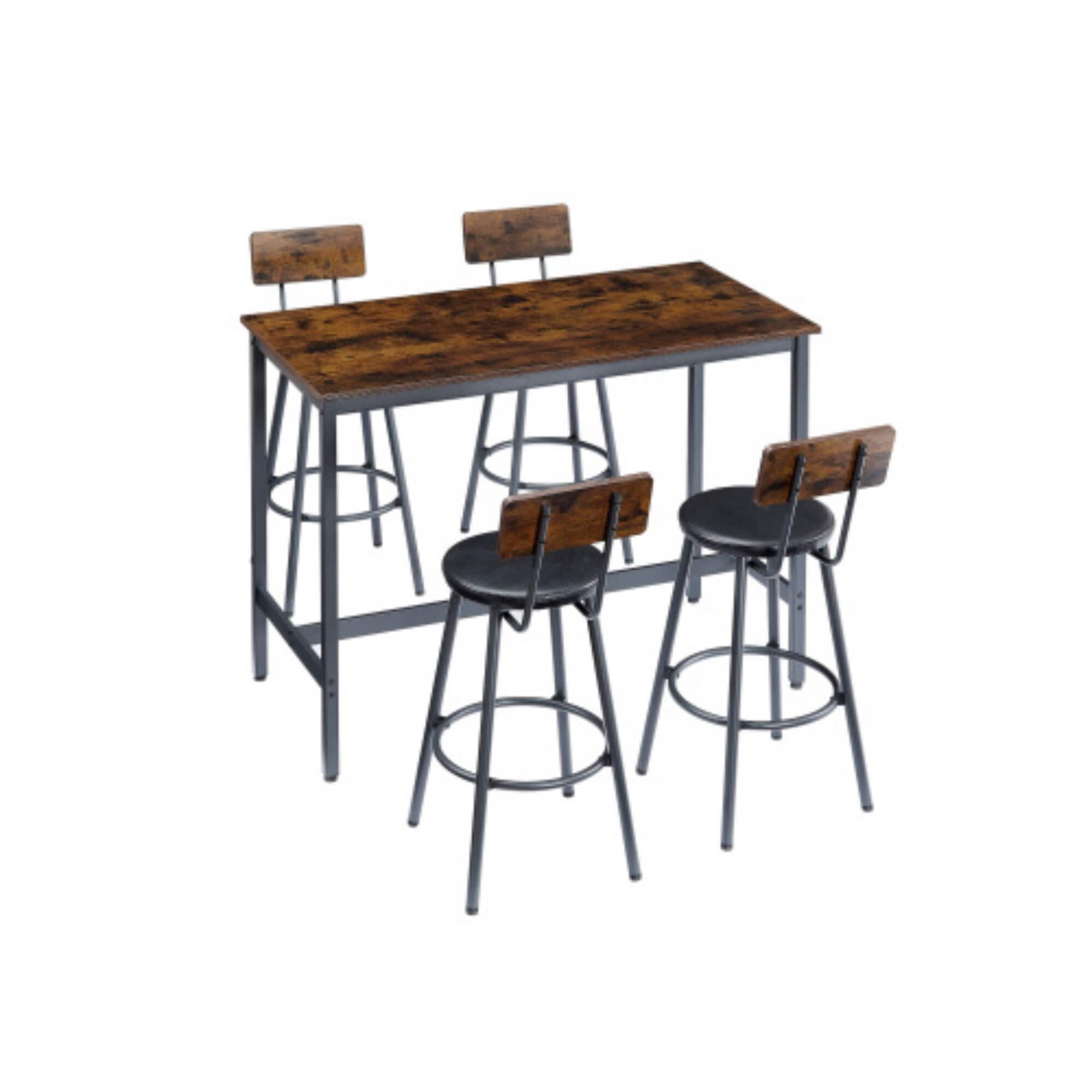 Miki Shinly CZ-1557-13QI 5pc Pub Table Chairs Rustic Brown Rustic Counter Table, Wood with Black Steel 23.6-in L x 35.4-in H