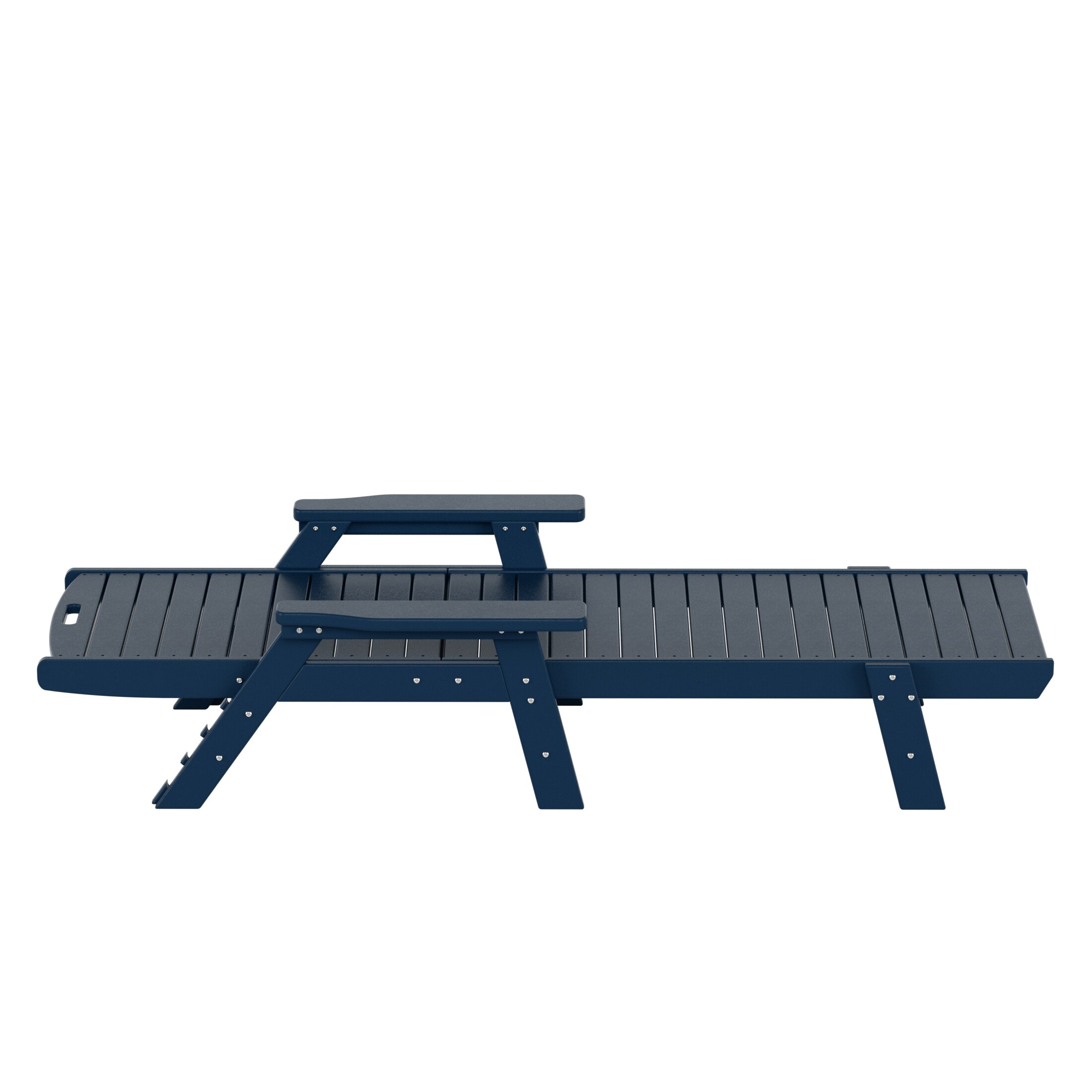 Navy Blue HDPE Adjustable Outdoor Chaise Lounge with Arms