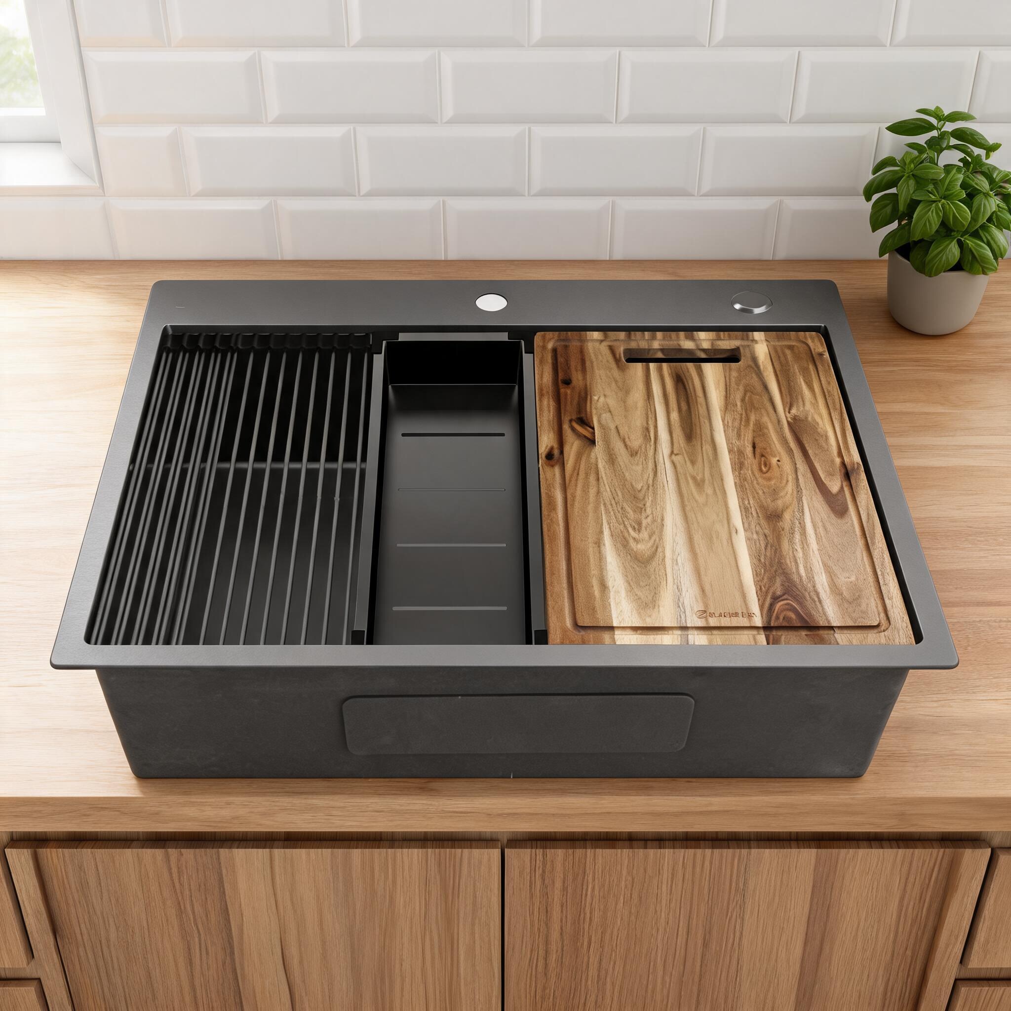 Watnature Matte black stainless steel workstation kitchen sink by  for daily kitchen use 30 inch topmount single bowl
