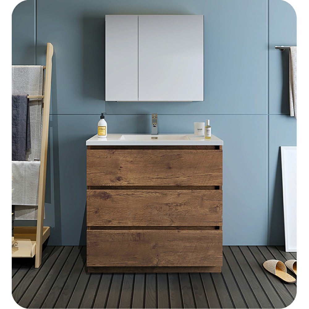 Fresca FCB9336RW-I Lazzaro 36-in Rosewood Single sink Bathroom Vanity with White Acrylic Top