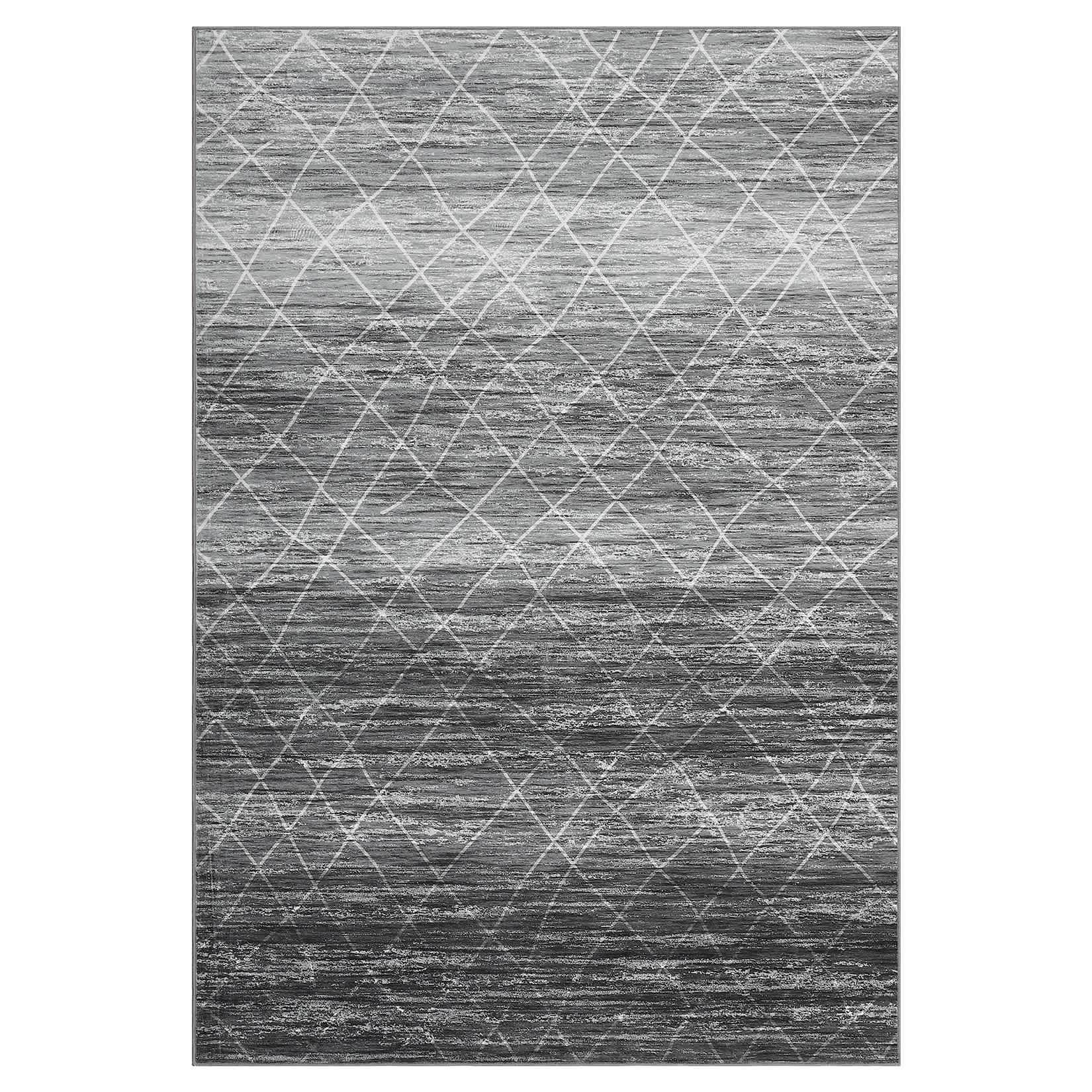 Qeetex LSN-PHO-16AKS06R 8 x 10 ft Polyester Cashmere Imitation Gray Rectangular Hallway Bathroom Entryway Kitchen Office Foldable Grid Printed Bohemian Washable Area Rug