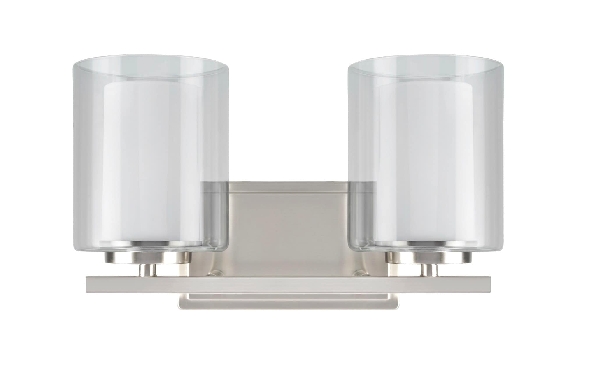 Satin Nickel 2-Light Vanity Wall Fixture with Clear Glass Shade