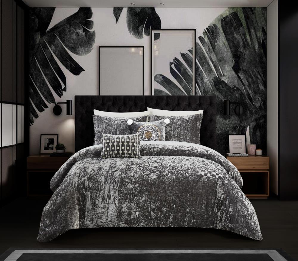  BESTCHIC Grey King Size Comforter Set, 5 Pieces Tufted