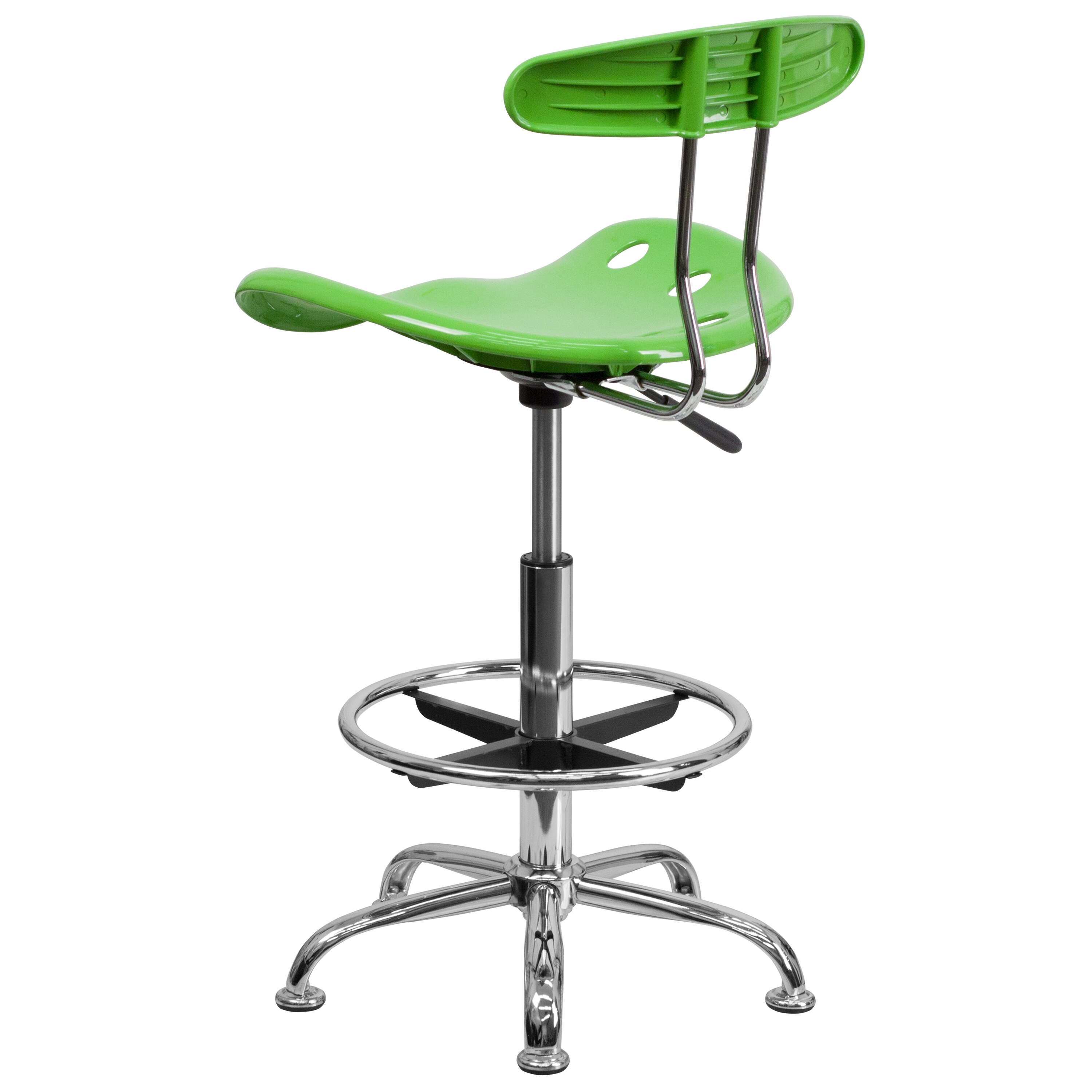 Vibrant Apple Green and Chrome Adjustable Drafting Stool with Tractor Seat