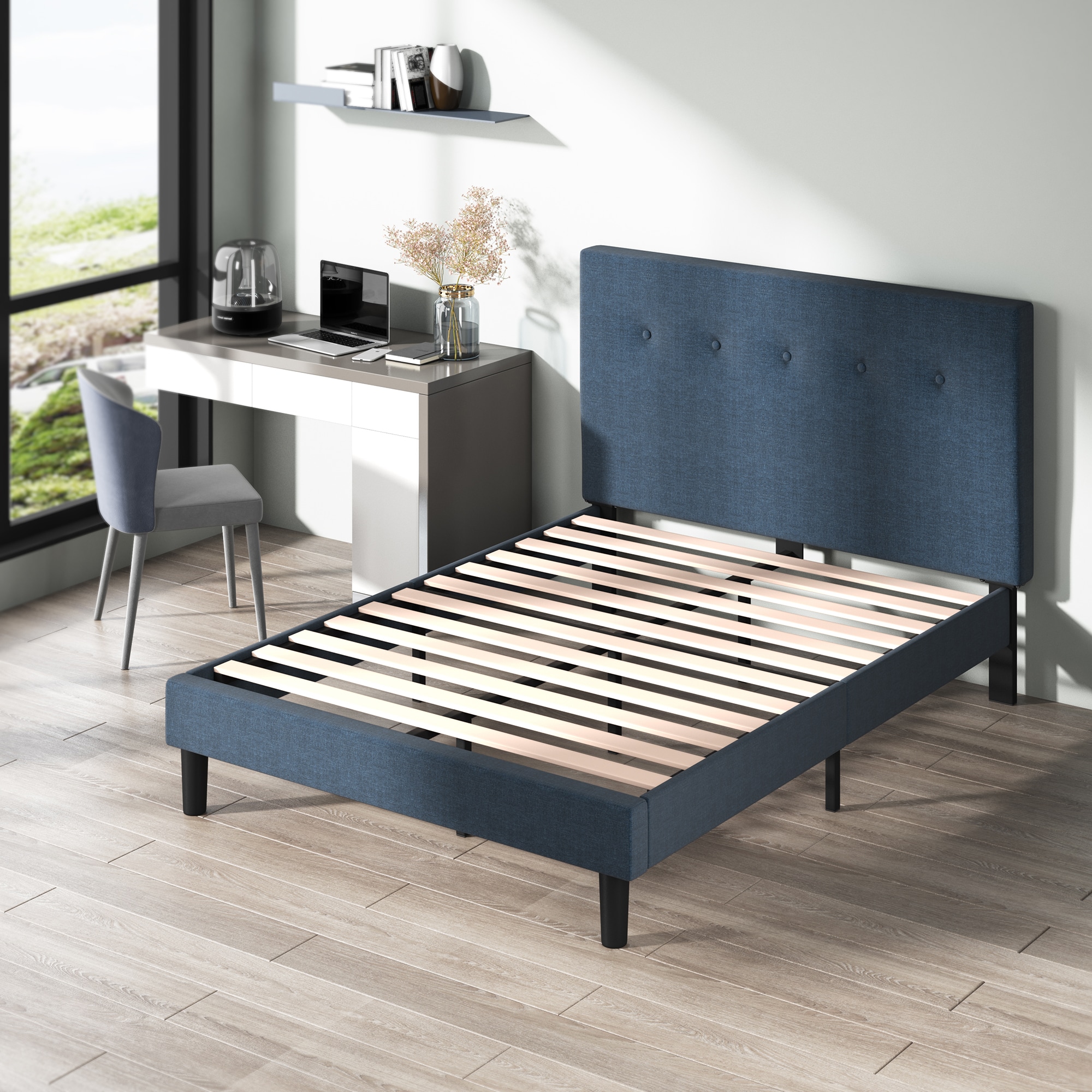 Zinus SPI-YACA-P-K Navy King Upholstered Platform Bed