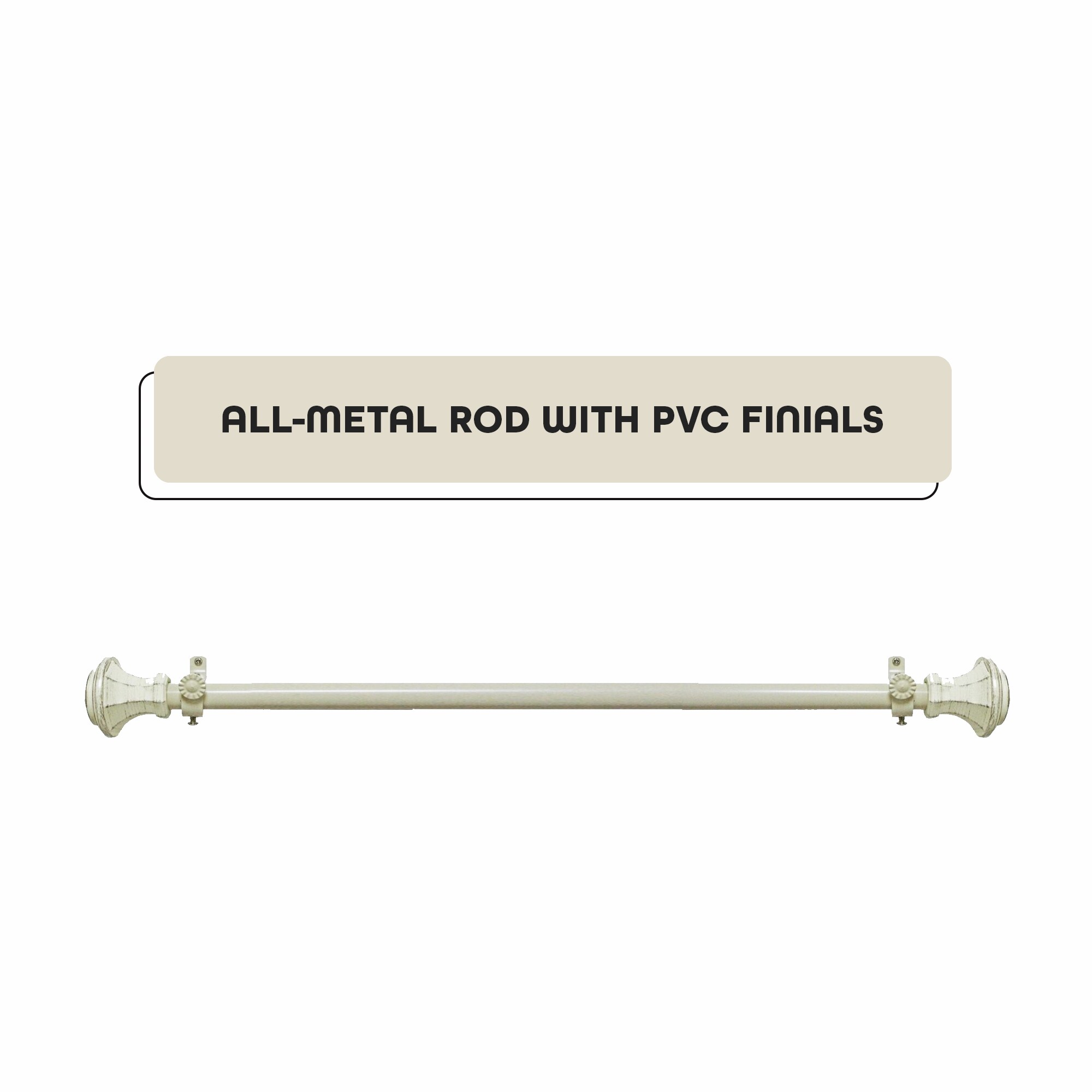 Off-White Adjustable PVC Curtain Rod with Finials, 28"-48"