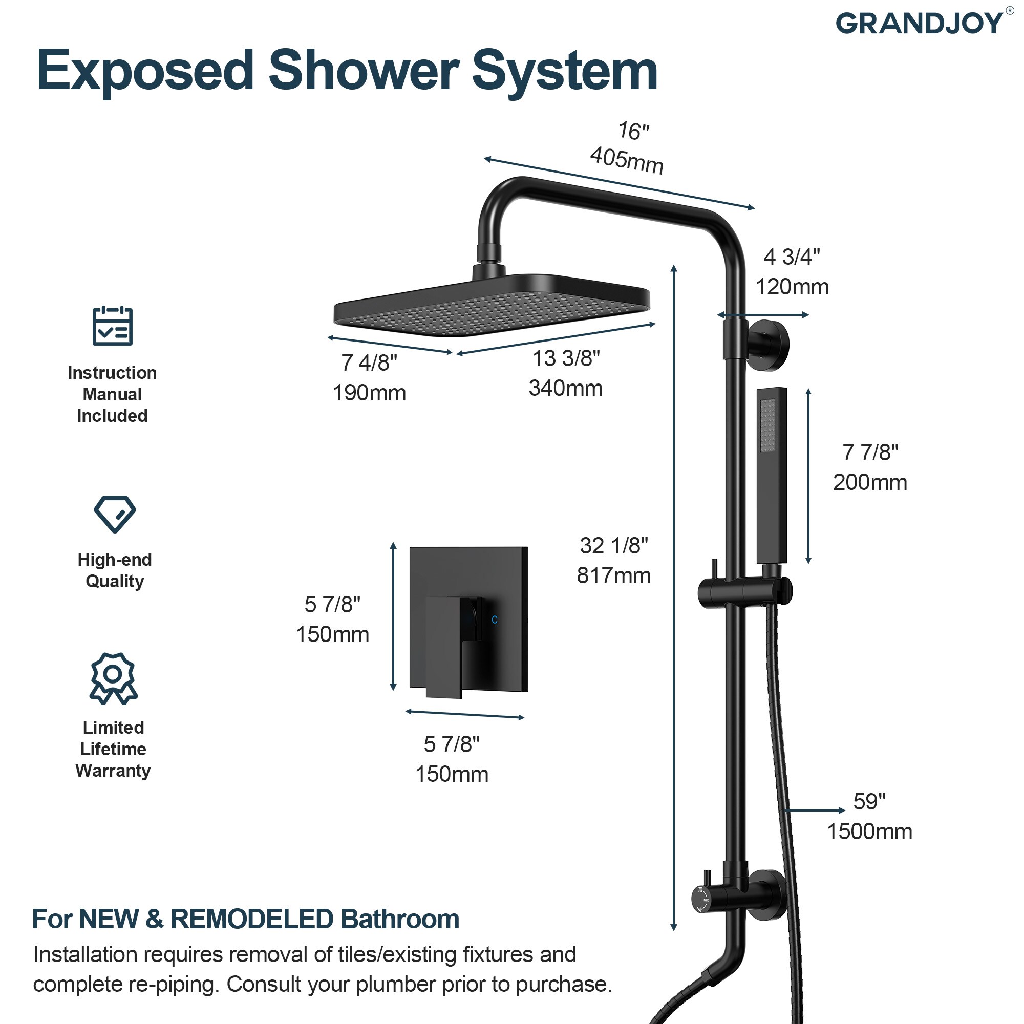 GRANDJOY SGF10GJ-97-BL9 Tub-Shower-Faucets - View #14