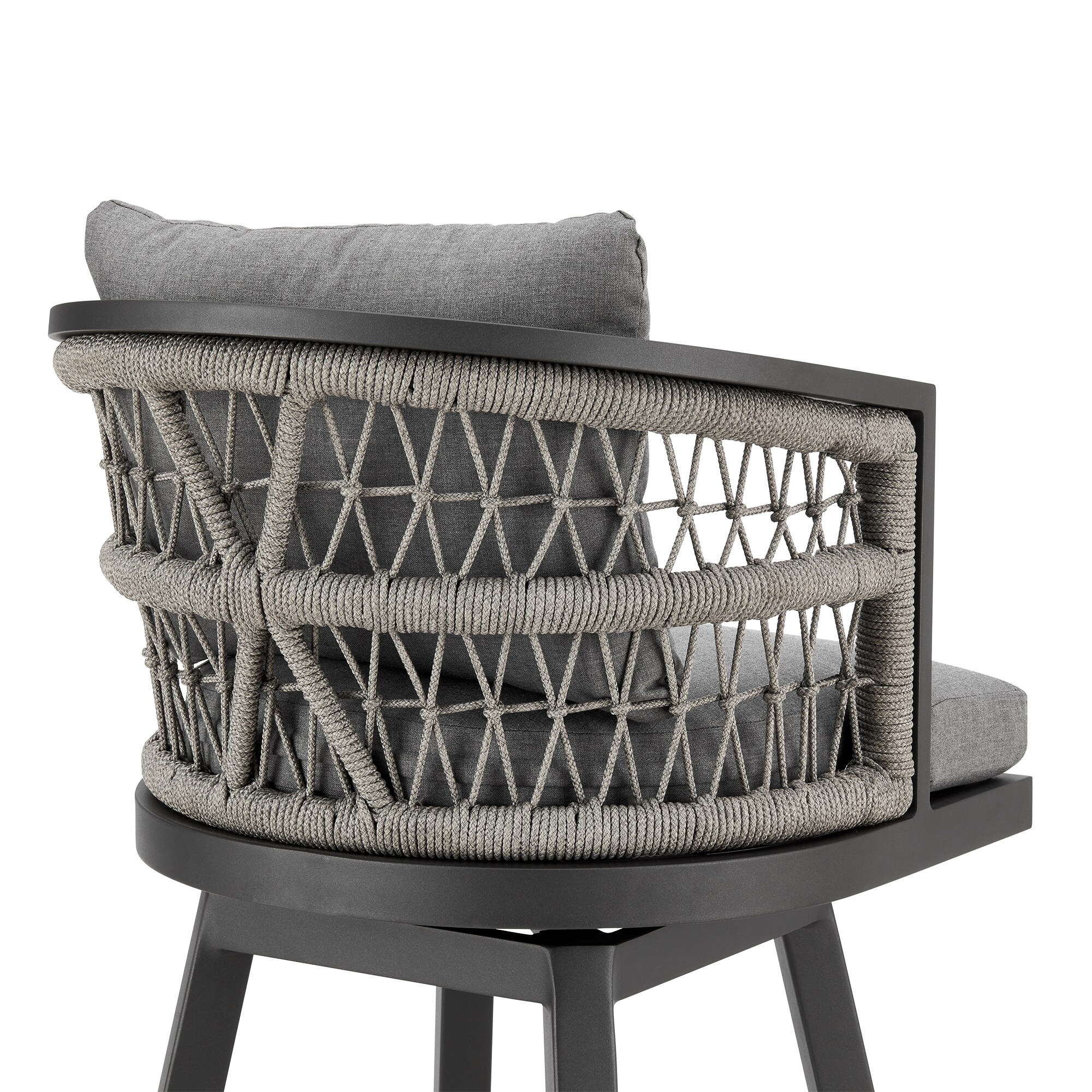 Zella Gray Aluminum Outdoor Swivel Bar Stool with Cushions