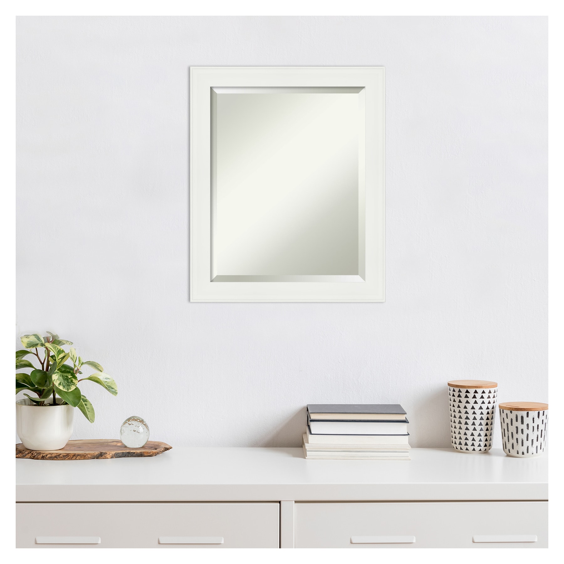 Vanity White Rectangular Framed Wall Mirror 19.38 x 23.38 Inches