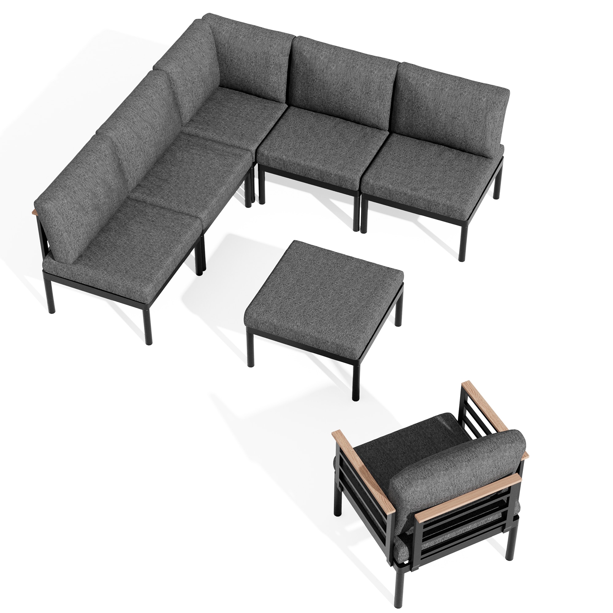 Crestlive Products CL-SF009DGY-7 7 pc outdoor sofa set Outdoor Sectional with Gray Cushions and Aluminum Frame