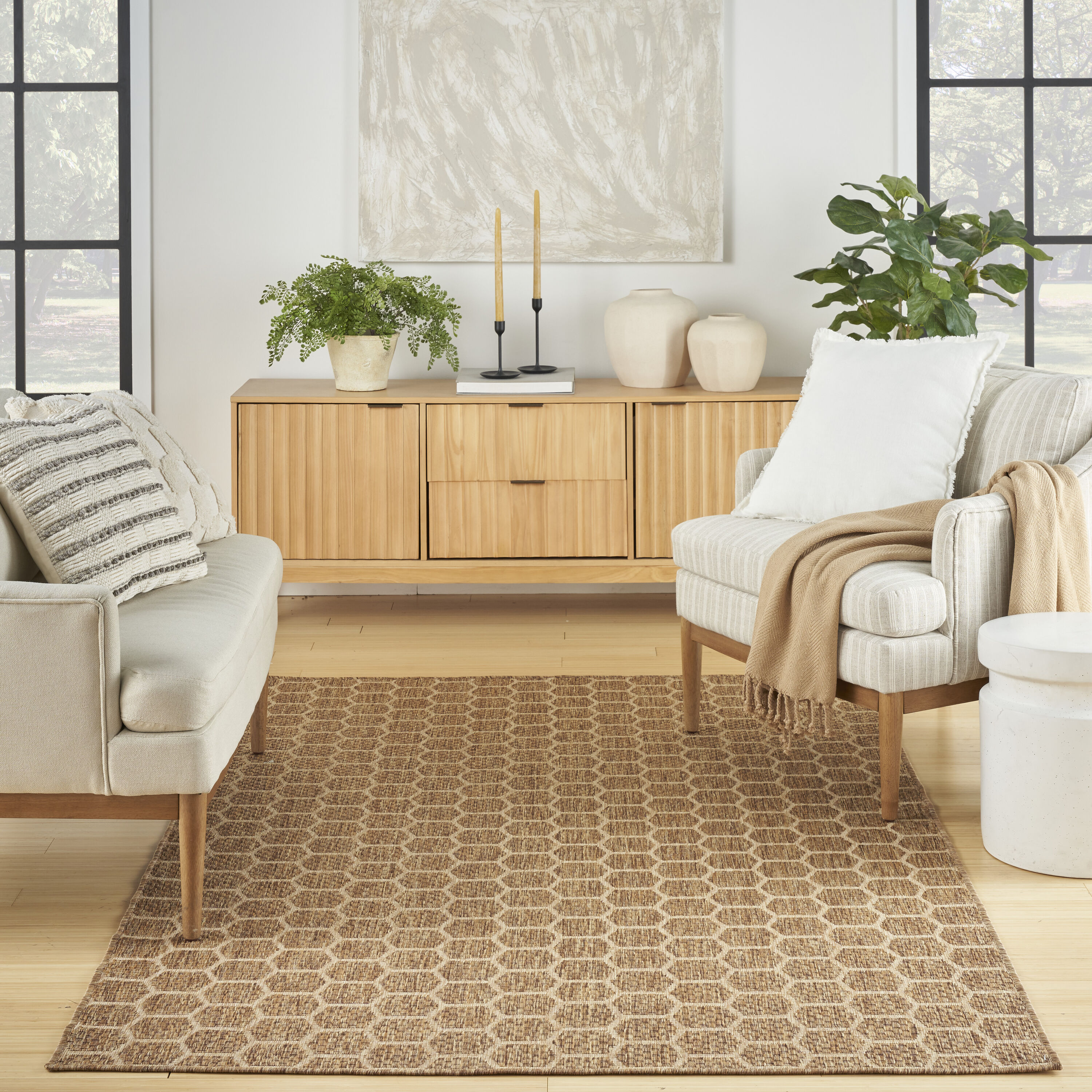 Nourison Home 099446974372 4 x 6 (ft) Polyester/Polypropylene Natural Rectangular Indoor/Outdoor Geometric Area rug