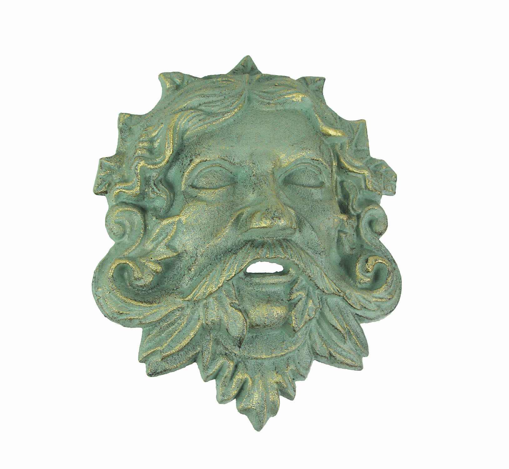 Zeckos ZKO-99003 Cast Iron Celtic Green Man Wall Decor Art Hanging / Antiqued Verdigris Green Finish / Symbol of Rebirth and Growth / Indoor/Outdoor / 9.75 Inches Tall