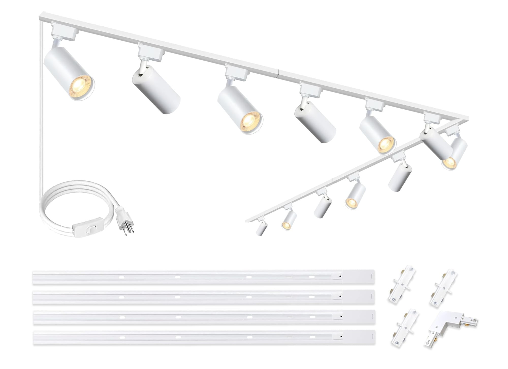 Aoibox  12 Head H Type LED Track Lighting Kit with 13 1 ft Rails 4000K Natural White Dimmable Spot Lights
