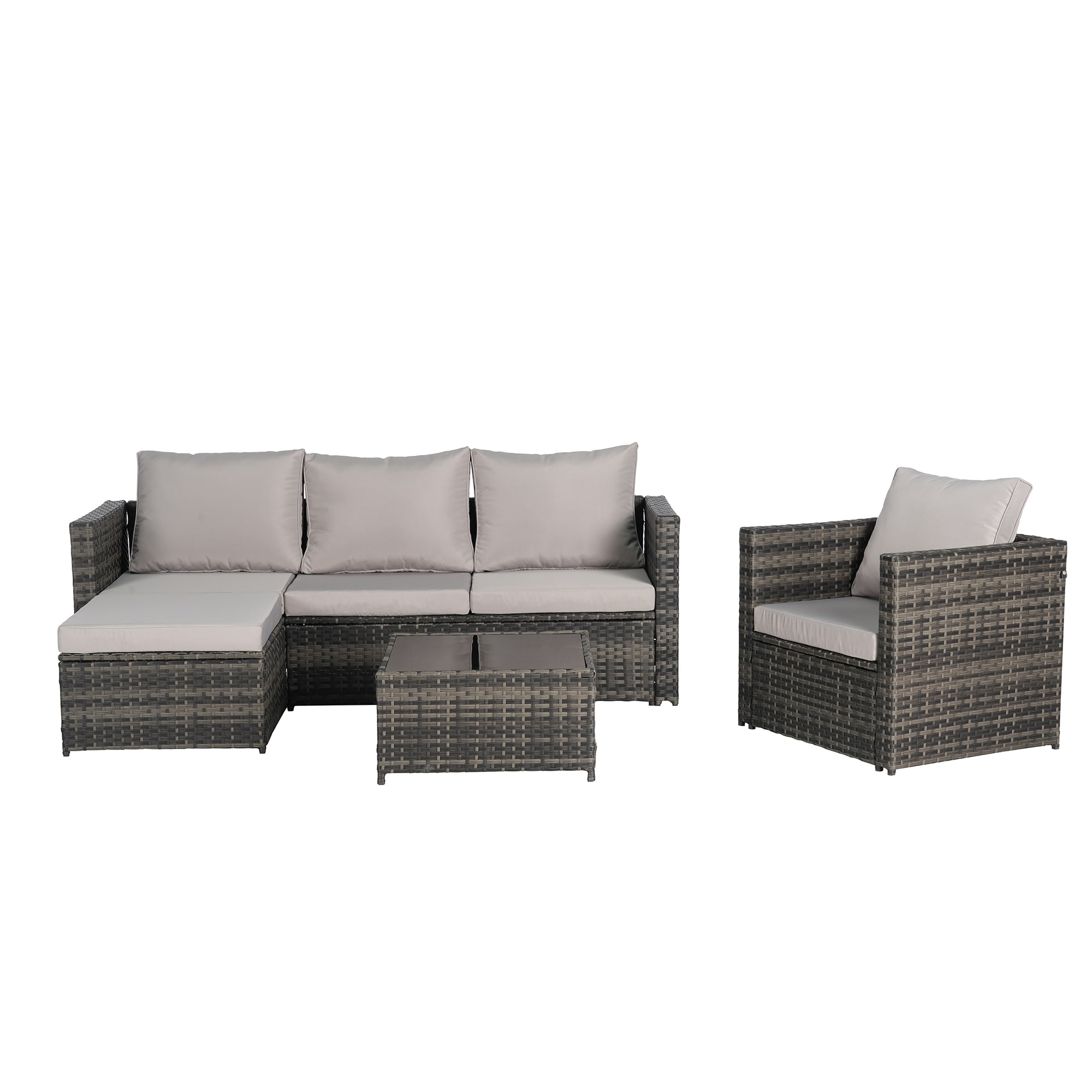 SINOFURN SYB670029GY 4 -Piece Wicker Patio Sofa Conversation Set with Gray Cushions