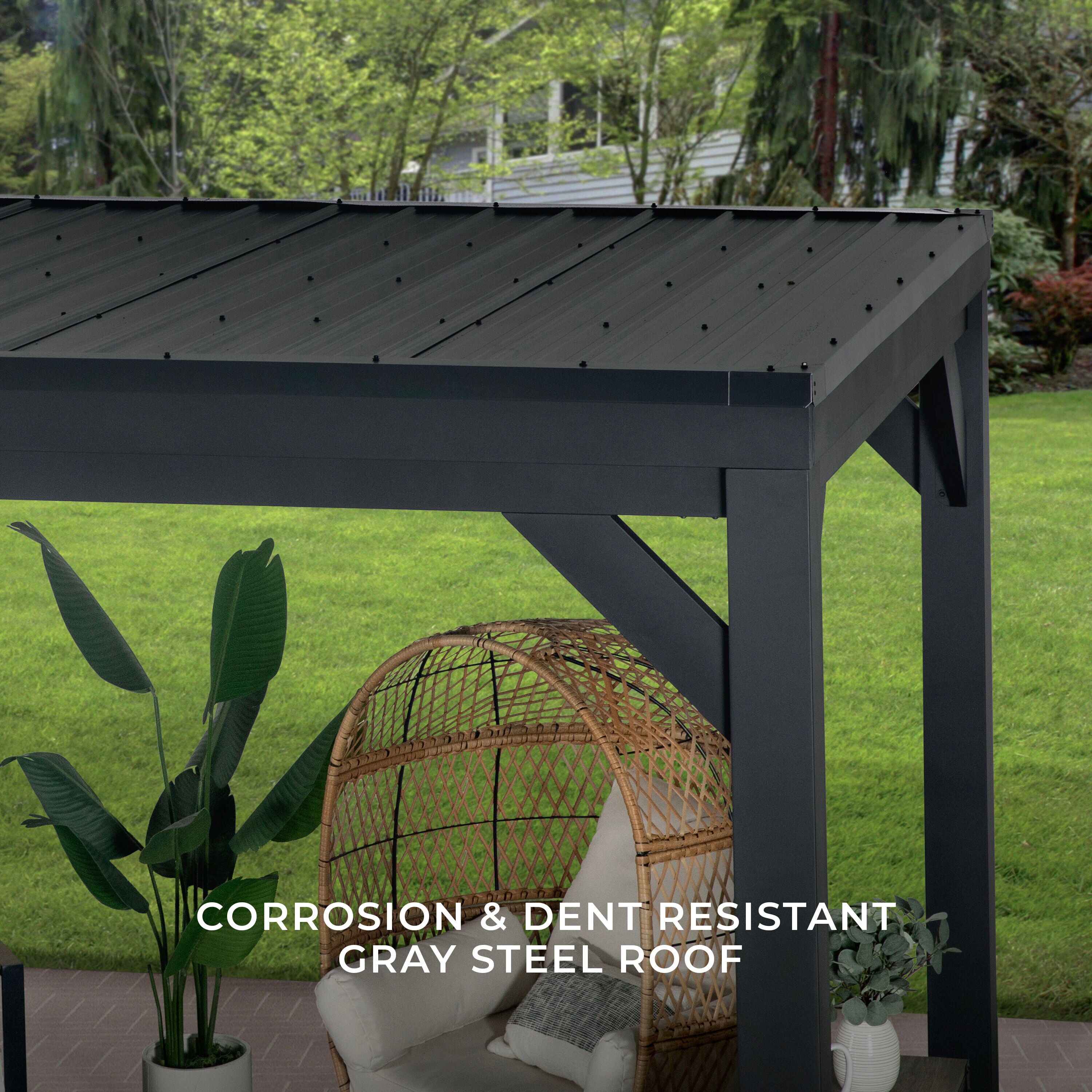 Stonebridge Black Galvanized Steel 20x9.5 Gazebo with Sloped Roof