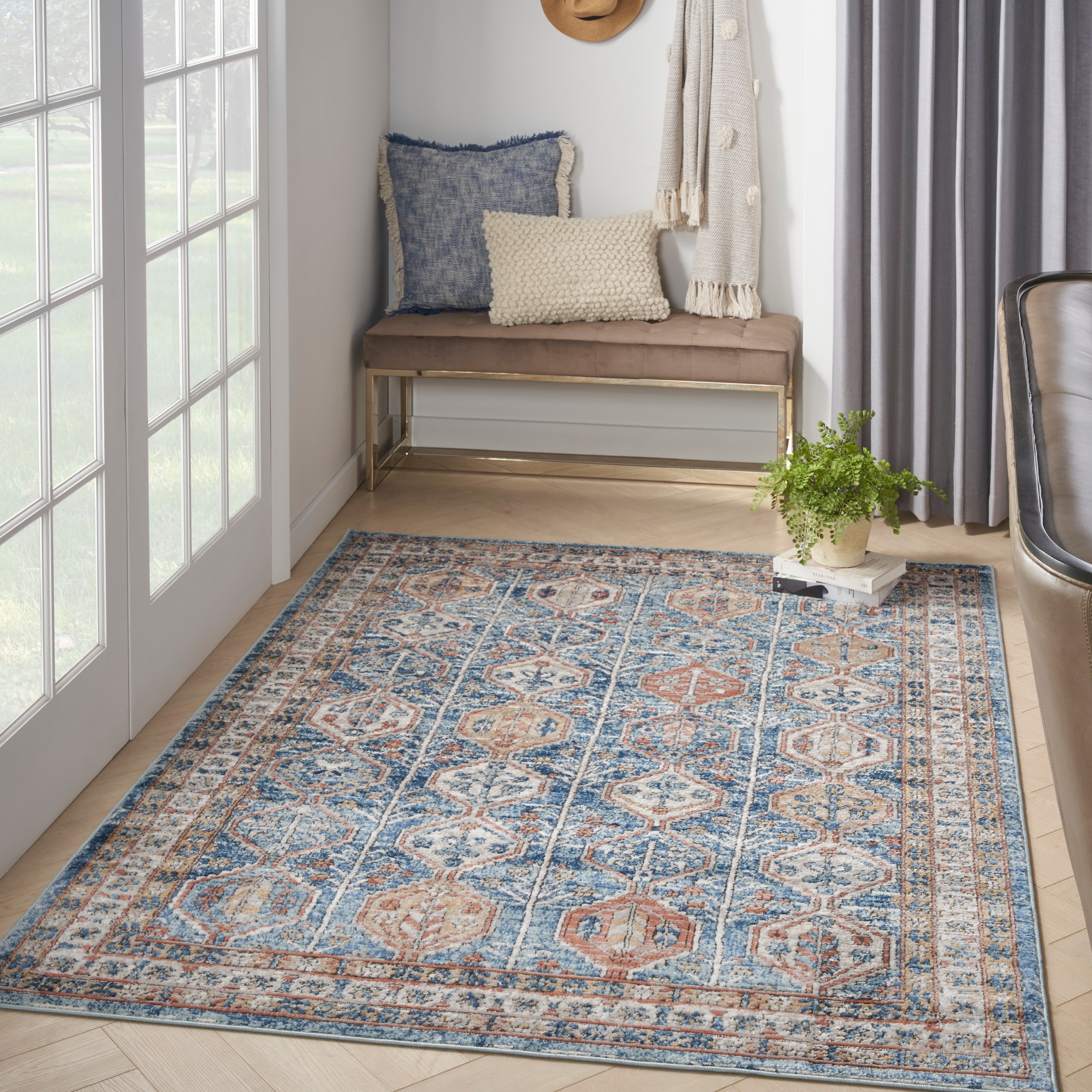 Nourison 099446825896 Concerto 4 x 6 (ft) Loomed Polypropylene Blue/Multi Rectangular Indoor Border Area rug