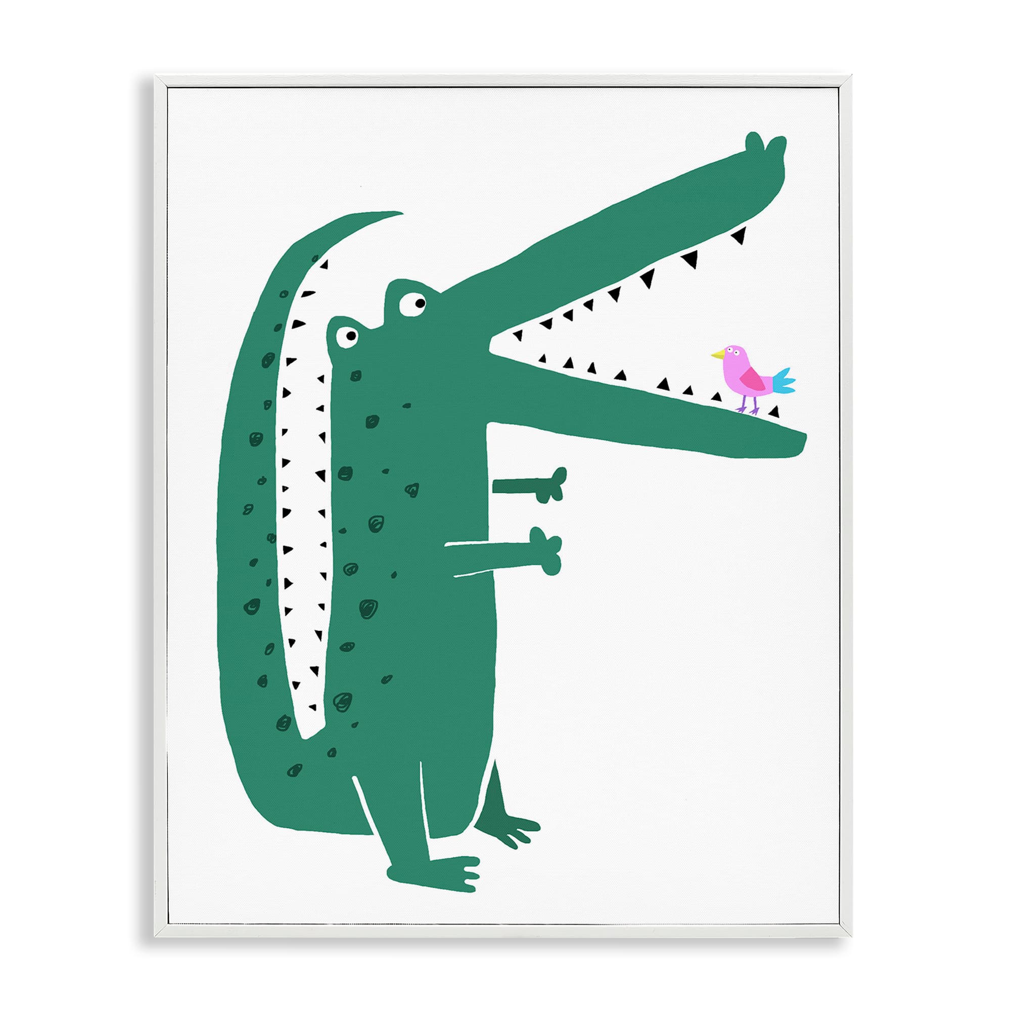 Stupell Industries BT-238-WFR-16X20 Alligator and Bird Friends White Framed Giclee Art By Carla Daly 16 x 20