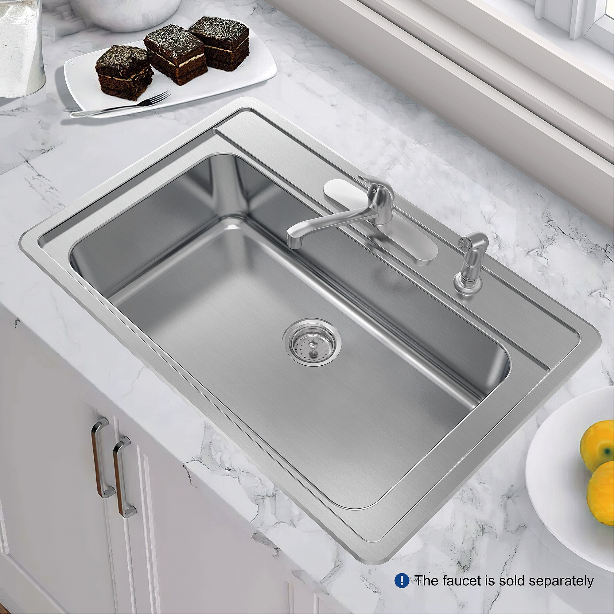 allen + roth Fenway Drop-In 33-in x 22-in Stainless Steel Single Bowl 4-Hole Kitchen Sink
