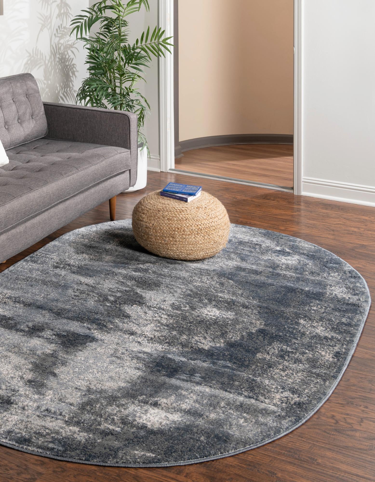 Unique Loom 3167044 Portland 5 x 8 (ft) Loomed Polypropylene Blue Oval Indoor Medallion Area rug