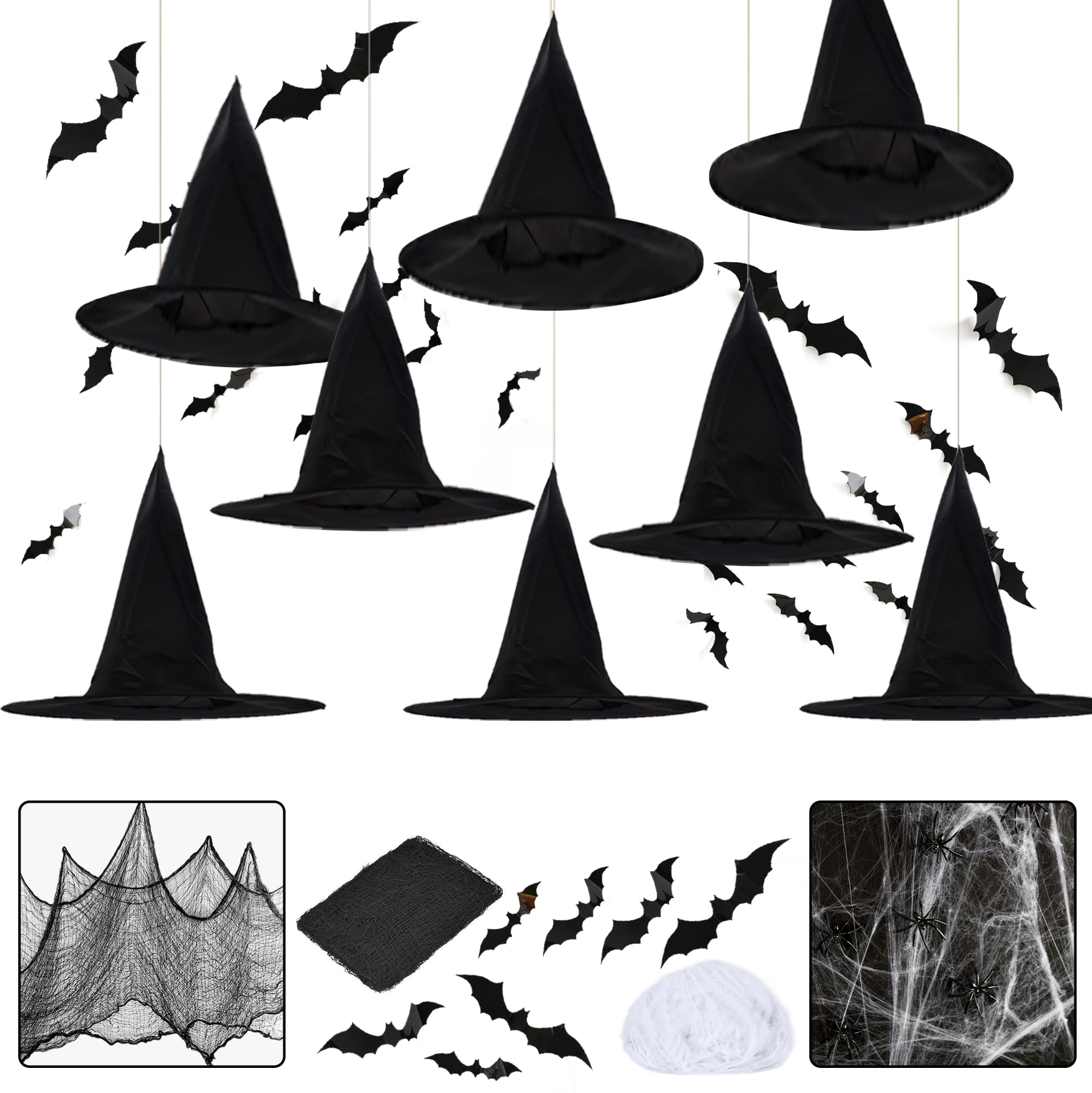 ZHLKING Witch Hat Kit Bat Web Creepy Cloth Halloween Decor