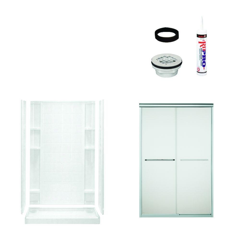 Ensemble White 5-Piece 34-in x 48-in x 76-in Alcove Shower Kit (Center Drain) Drain Included | - Sterling 7212-5475SF
