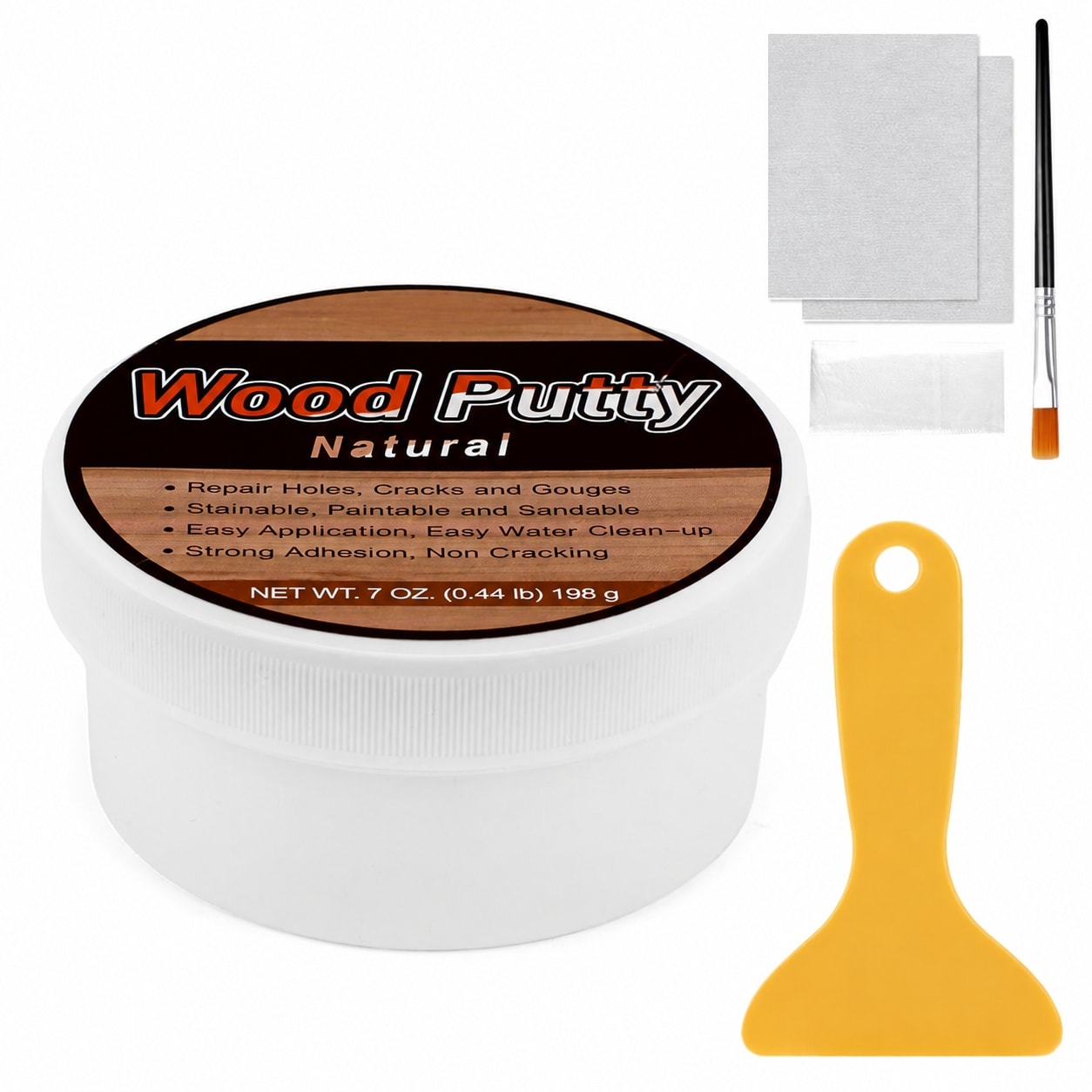 Linder Group Inc Wood filler natural water based wood putty for trim cabinets floors and doors paintable stainable sandable outdoor indoor repair Kit 7oz Set
