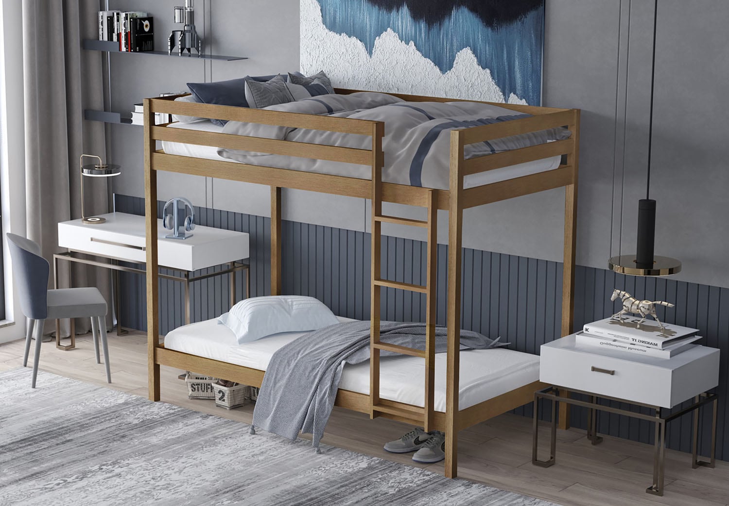 ChaletPosh C246TTBB-LOK-WD Light Oak Twin over twin Bunk Bed