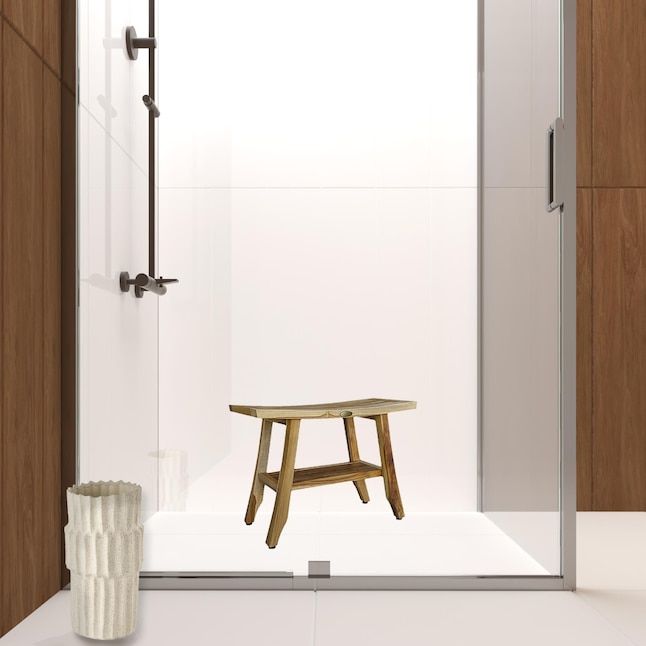 Compact Rectangular Teak Shower Bench with Handles in Natural Finish Compact Rectangular Teak Shower Bench with Handles in Natural Finish
