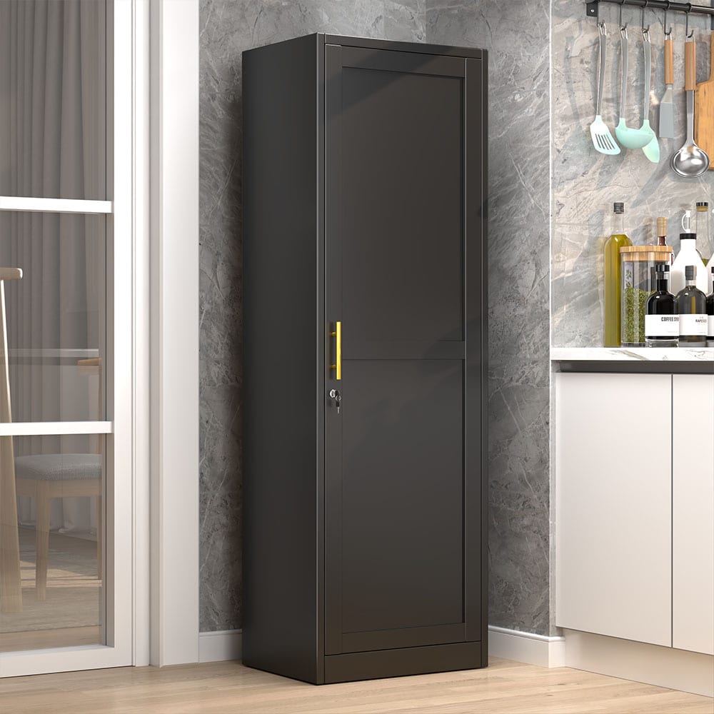 GAIOUS 67 Inch Metal Locker Tall Storage Cabinet with One Door for Bathroom Kitchen Pantry Home Office Living Room Black