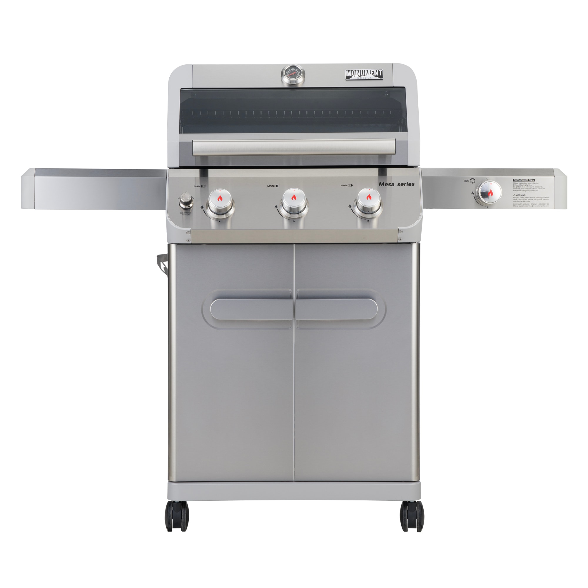 Monument Mesa Stainless Steel 3-Burner Liquid Propane Gas Grill with 1 Side Burner M305 Sansujyuku sansujyuku.com