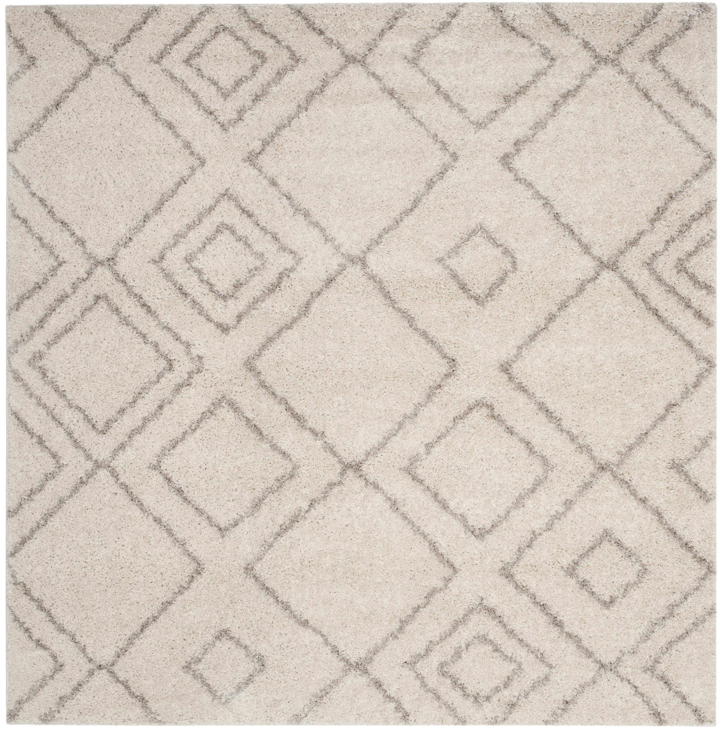 Safavieh ASG744A-8SQ Arizona Shag 8 x 8 (ft) Loomed Polypropylene Ivory/Beige Square Indoor Geometric Mid-Century Modern Area rug