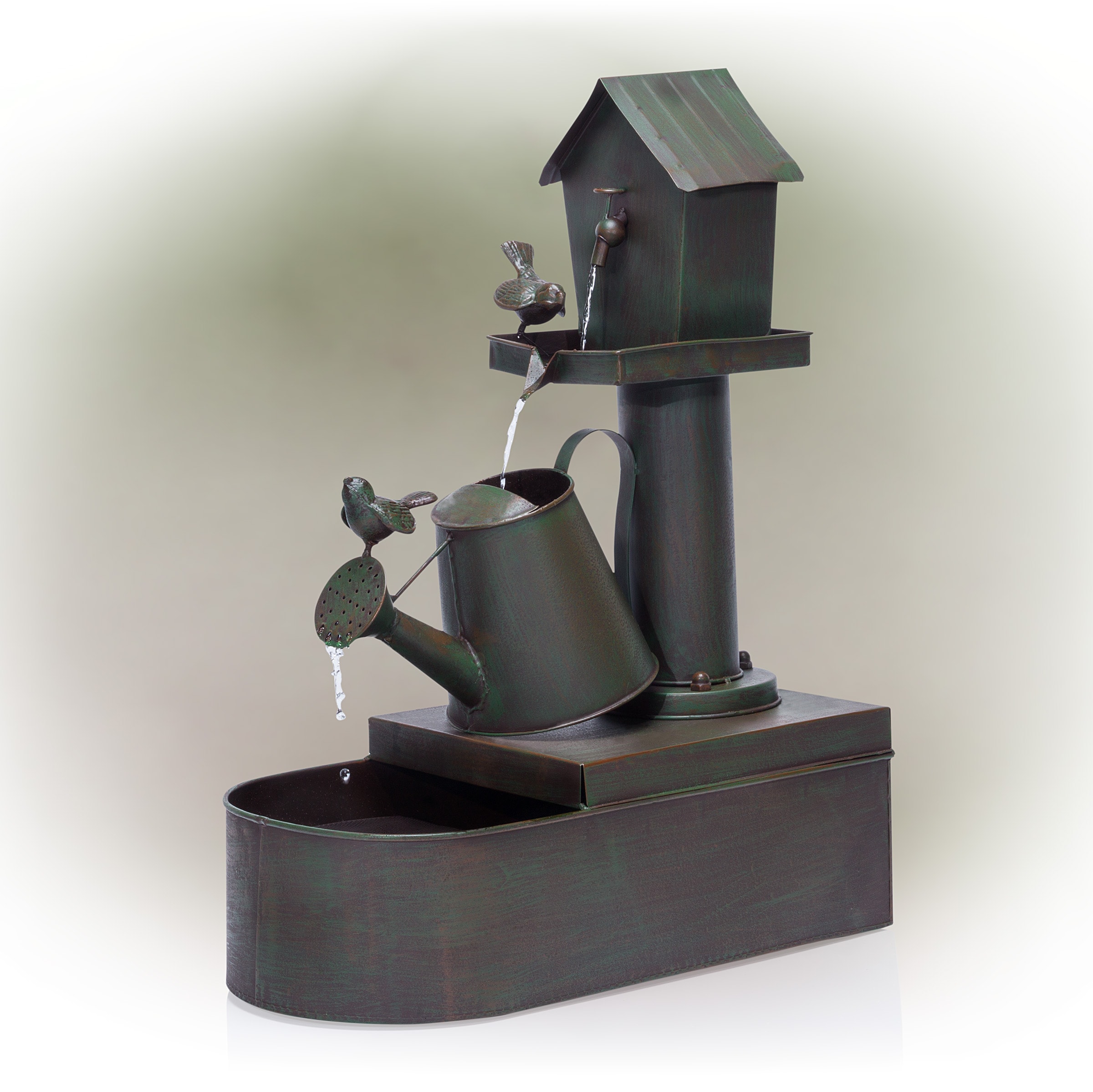 Alpine Corporation MAZ260 34-in H Metal Tiered Outdoor Fountain Pump Included