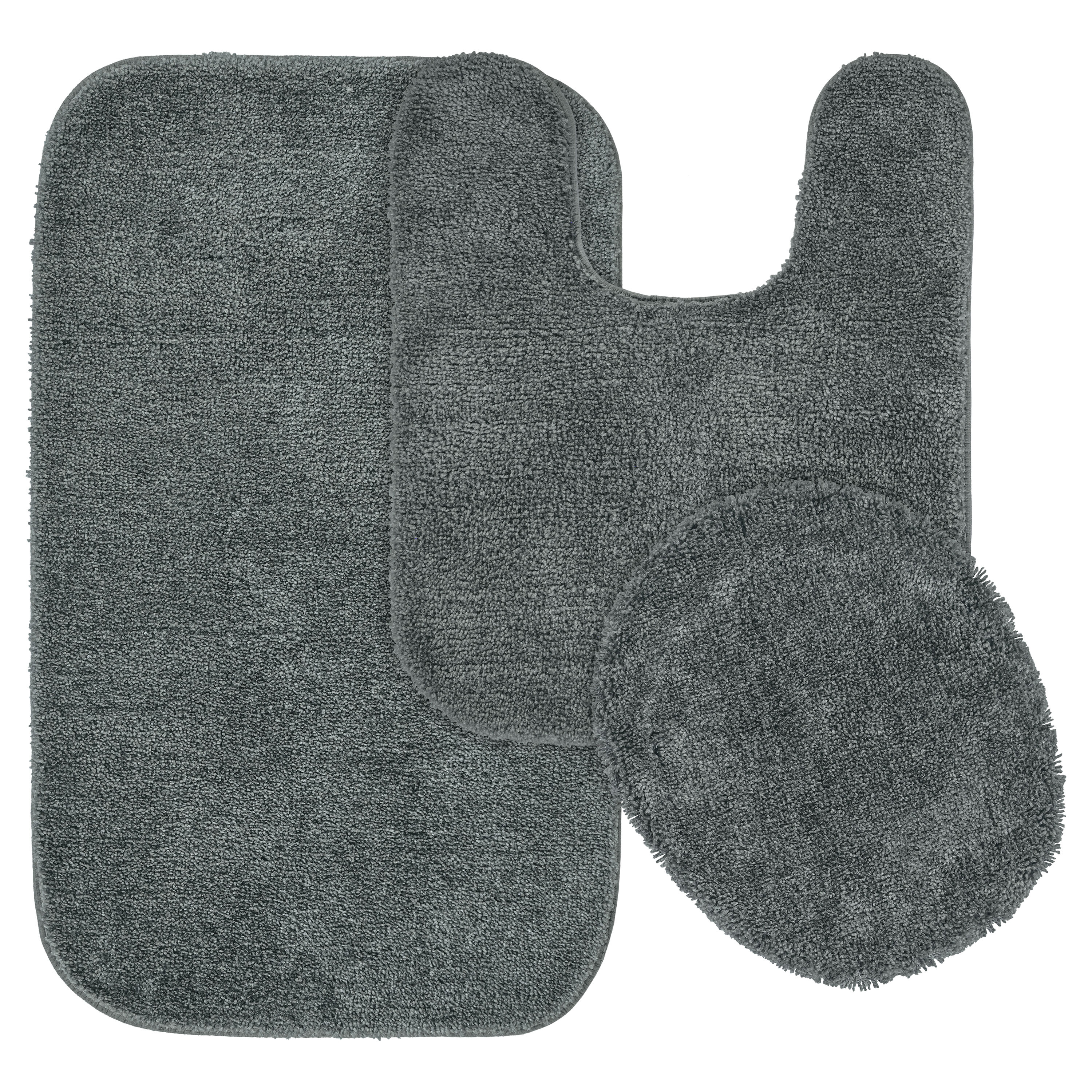 Dark Gray 3-Piece Washable Nylon Bath Rug Set