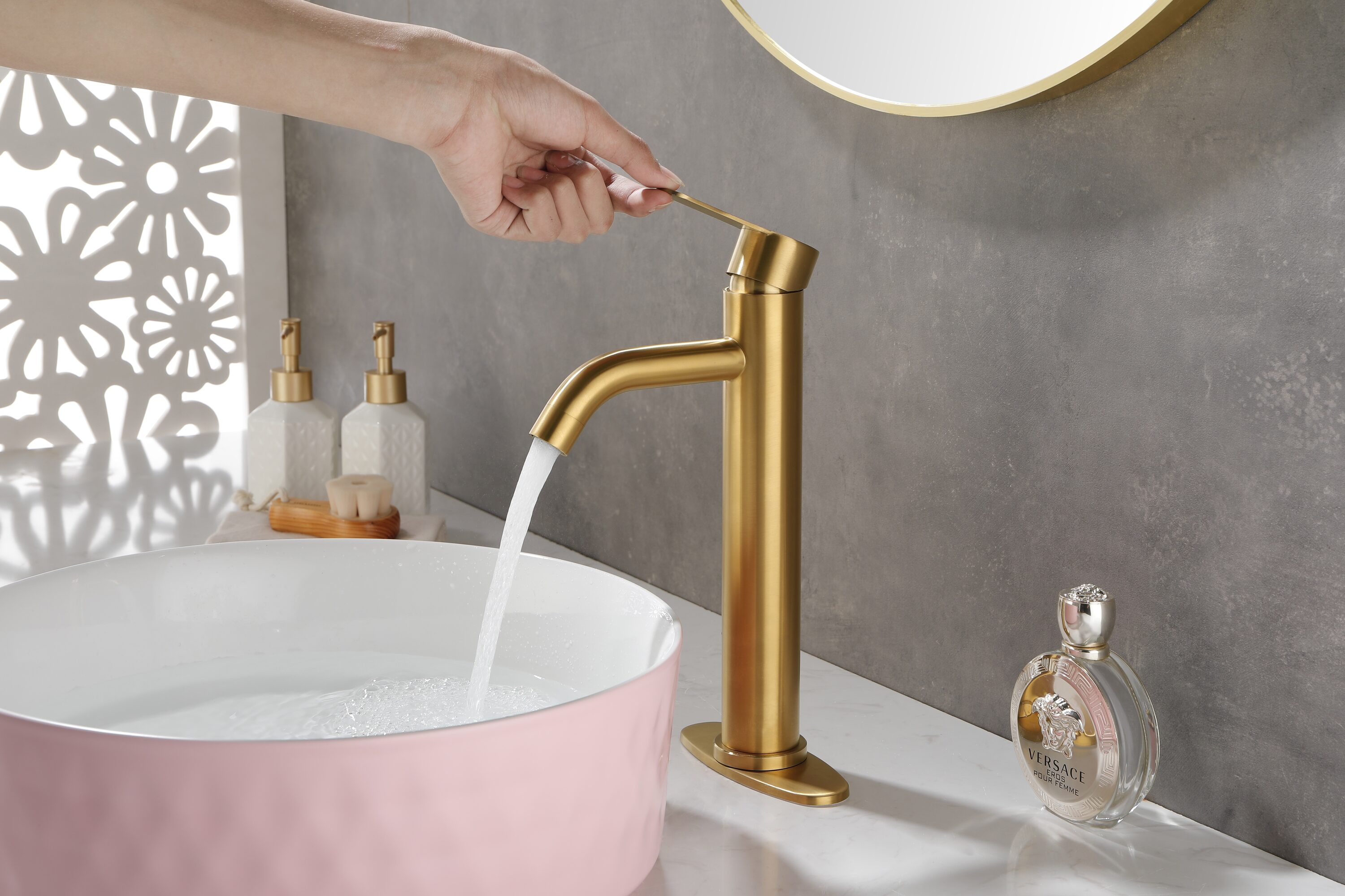 Brushed Gold Stainless Steel Single Handle Waterfall Faucet