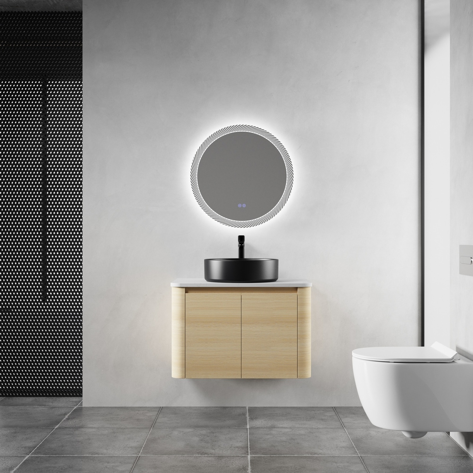 IAK - 30 inch American White Oak Plywood Wall-Mounted Bathroom Vanity with Ceramic Art Sink and 2...