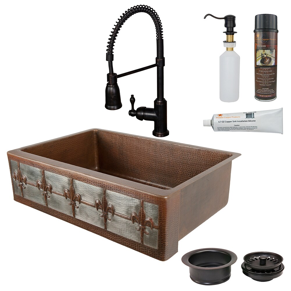 All-in-One Farmhouse Apron-Front Copper 33 in. 0-Hole Single Basin Kitchen Sink in Oil Rubbed Bronze