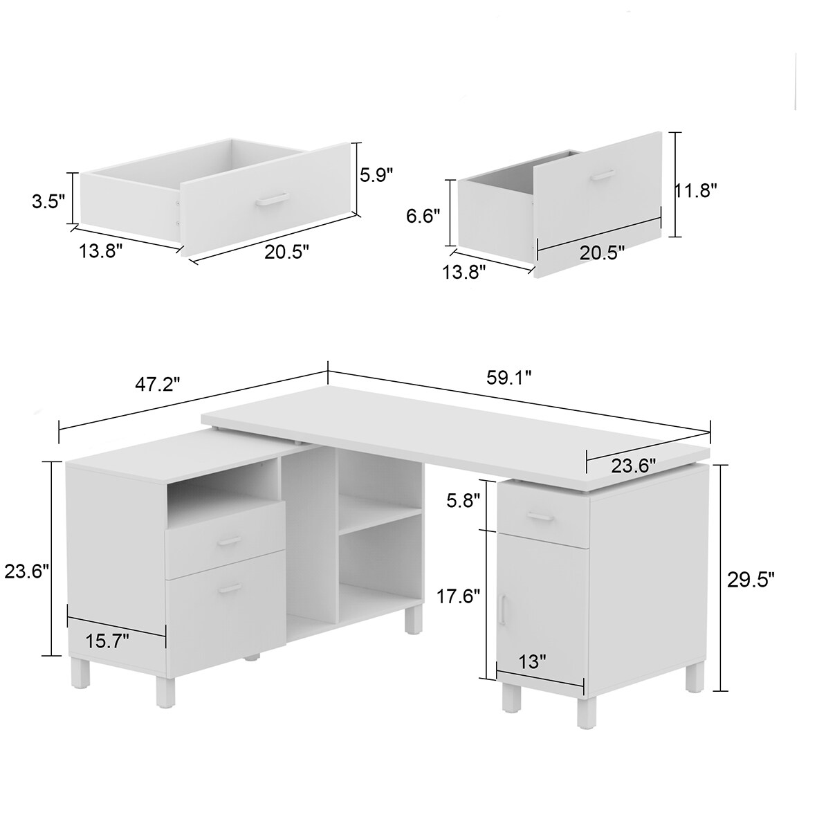 FUFU&GAGA Modern/Contemporary White Executive Desk with Hutch, 3 ...