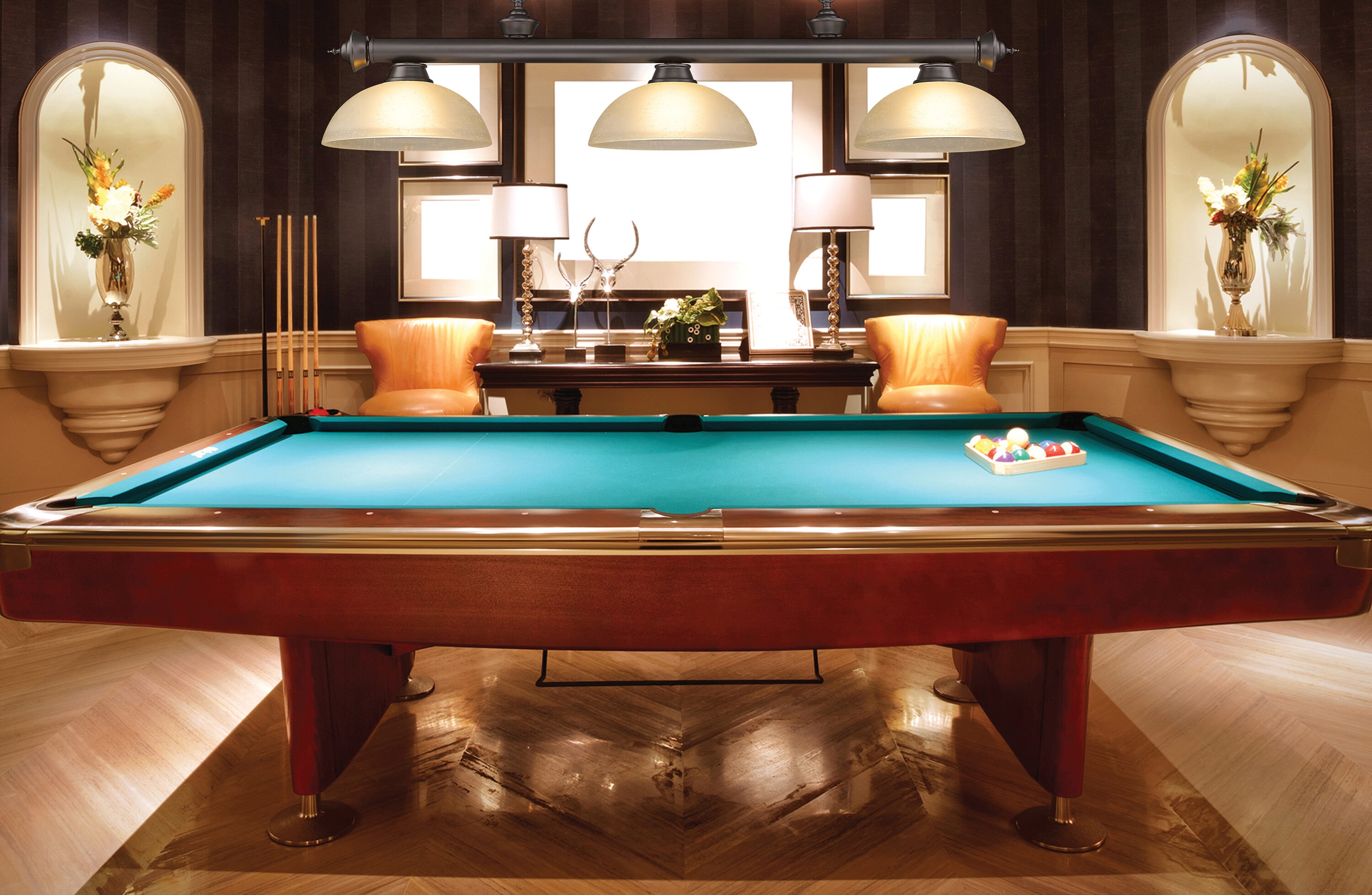 Bronze 3-Light Pendant with White Linen Glass Shades