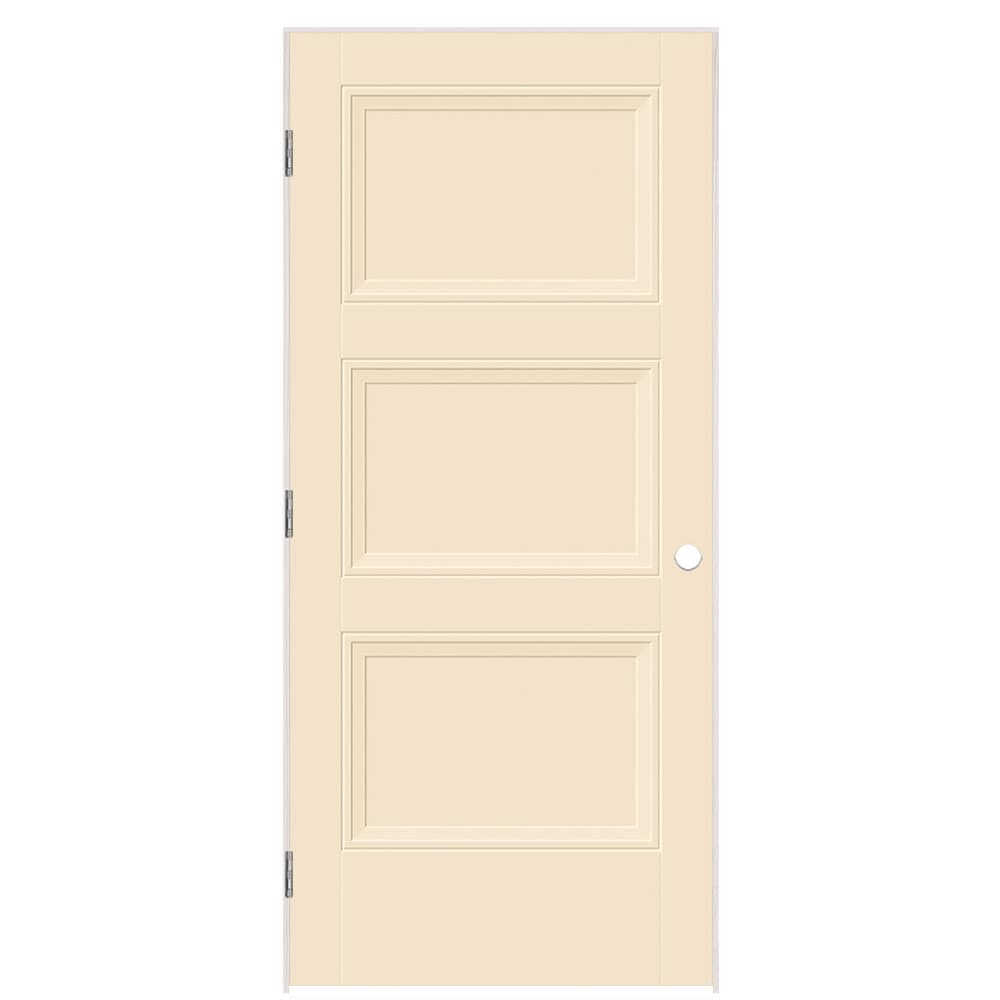 Masonite 1573320 36-in x 80-in Cream N Sugar Solid core 3-panel square Right hand Smooth Prefinished Molded composite Flat Jamb Single Prehung Interior Door
