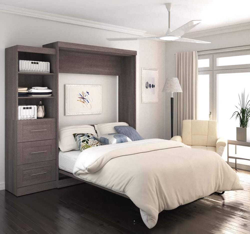 Bestar Pur Bark Gray Queen Composite Murphy Bed In The Beds Department At 5893