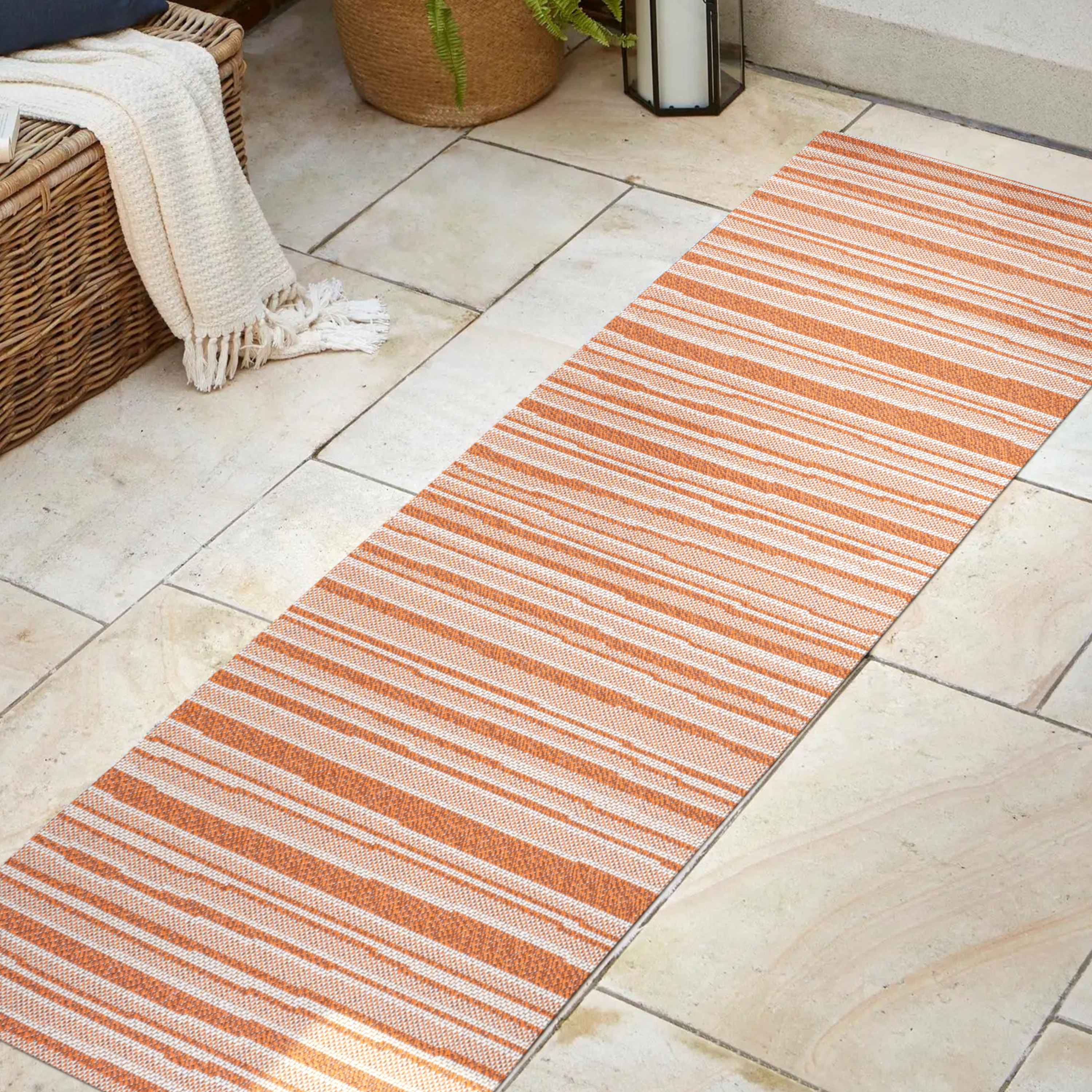 Castara Ivory & Orange Stripe Easy-Care Synthetic Runner Rug - 2x8