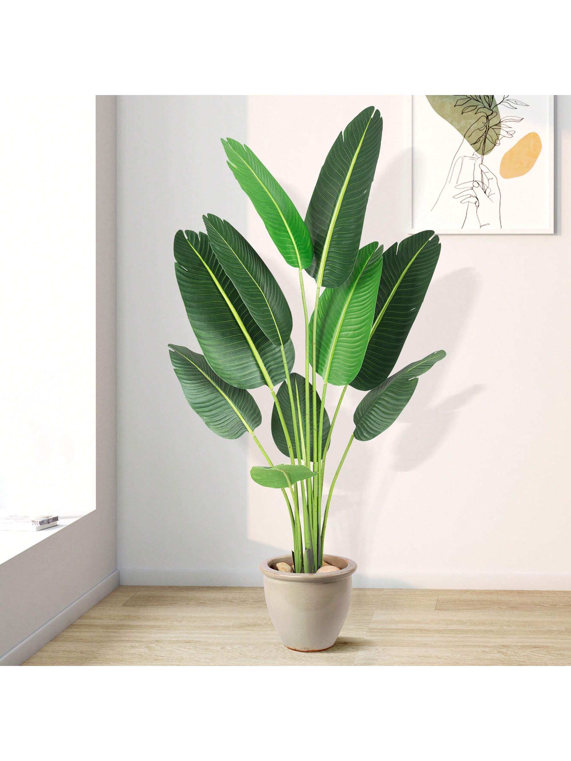Qeetex PHO-0VE7G318-HF4 Artificial Tree Bird Of Paradise With Trunks. Faux Plant Fake Banana Tree Plant With Pot For Home. Decor. Indoor. Outdoor. Living Room. Office-1Pack