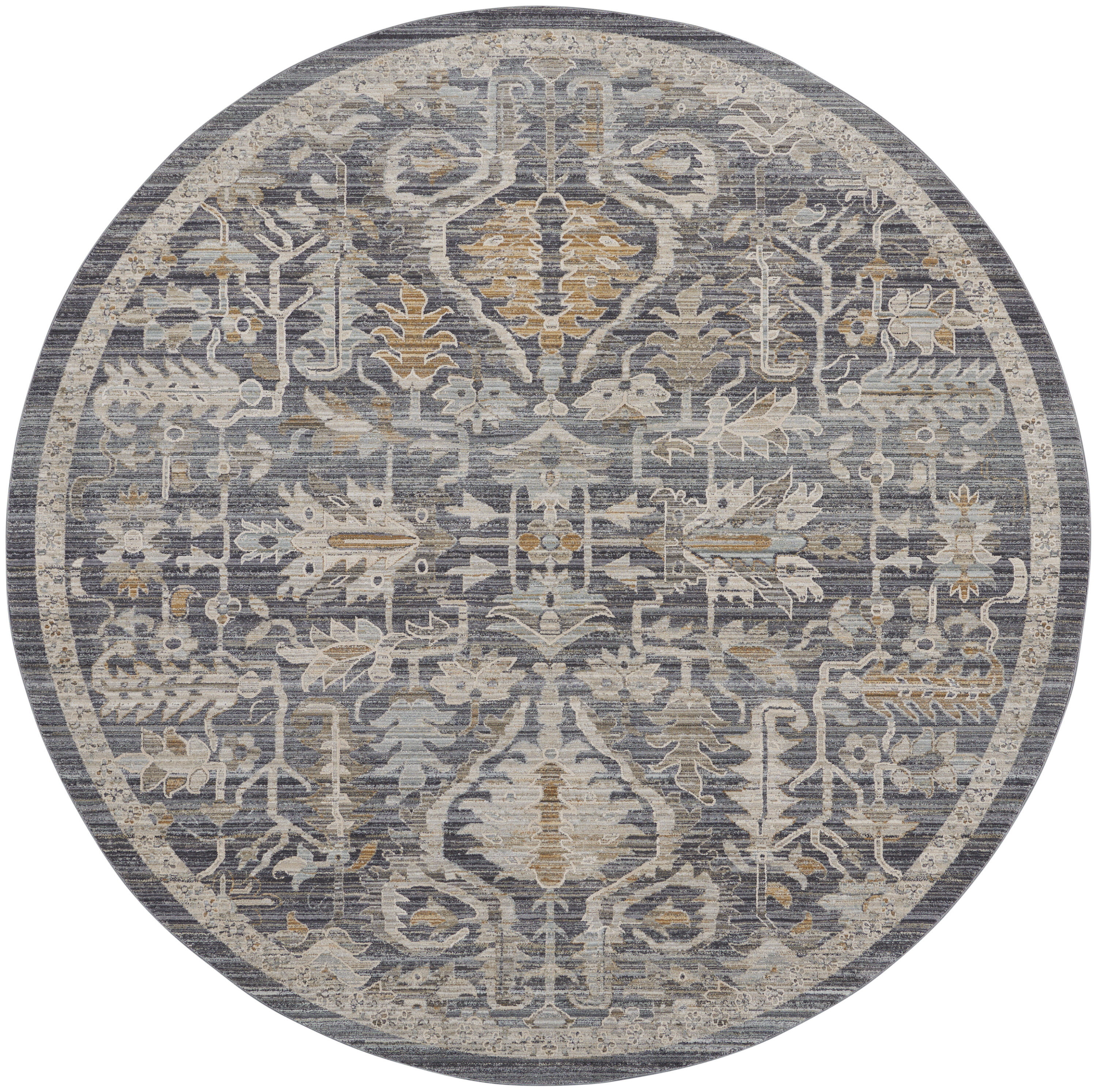 Nourison 099446104687 Nyle 8 x 8 (ft) Loomed Polyester Navy Multicolor Round Indoor Tribal Vintage Area rug