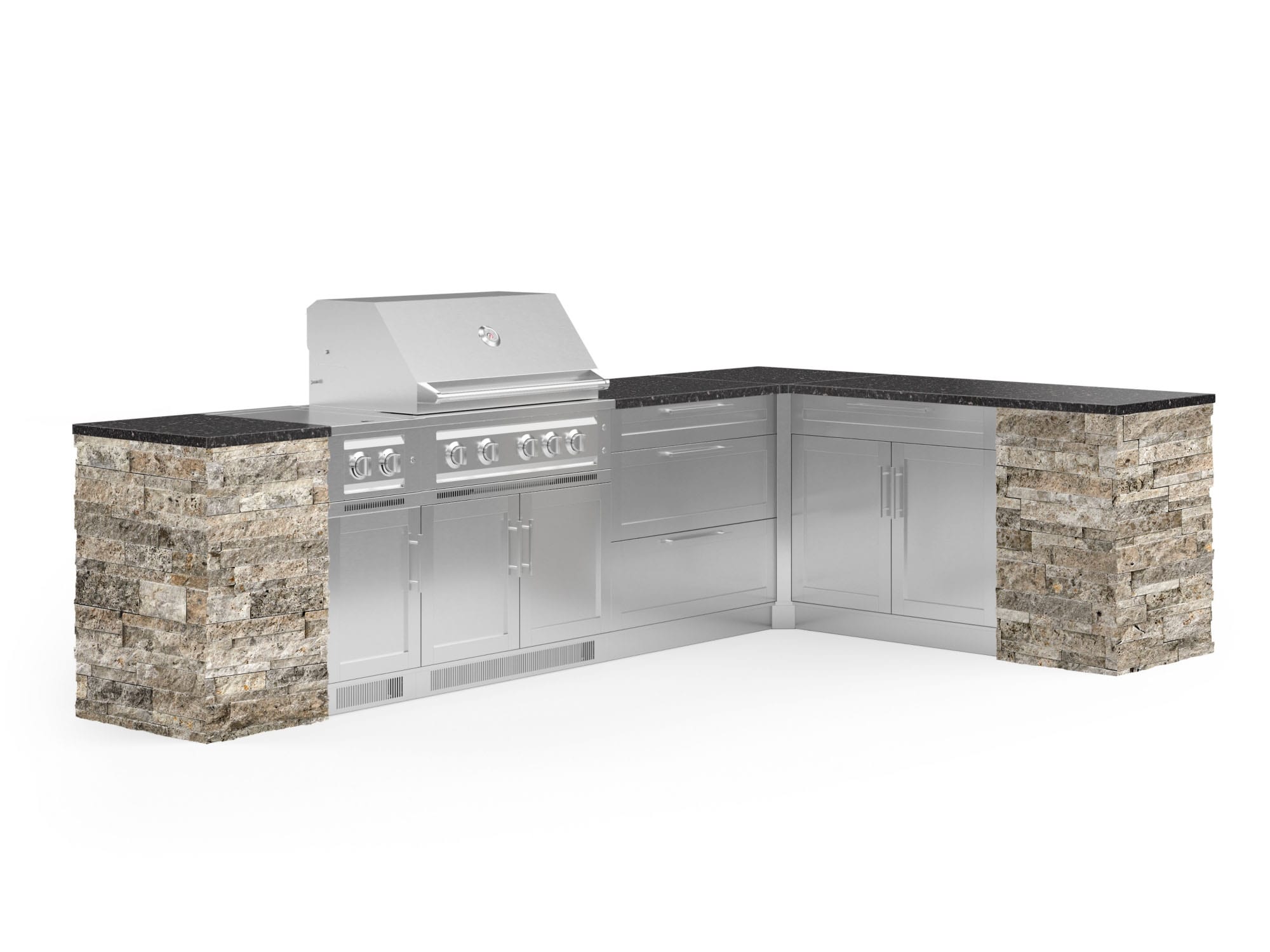 NewAge Products 69547 Signature Series Cabinets Platinum Grill 11 -Piece 133.94-in W x 25.5-in D x 51-in H Modular Outdoor Kitchen Set 7 Burners
