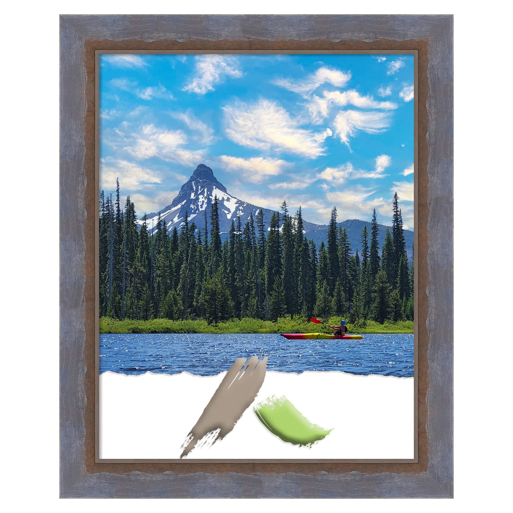 Two-Tone Blue and Copper Pine Wood Wall Picture Frame