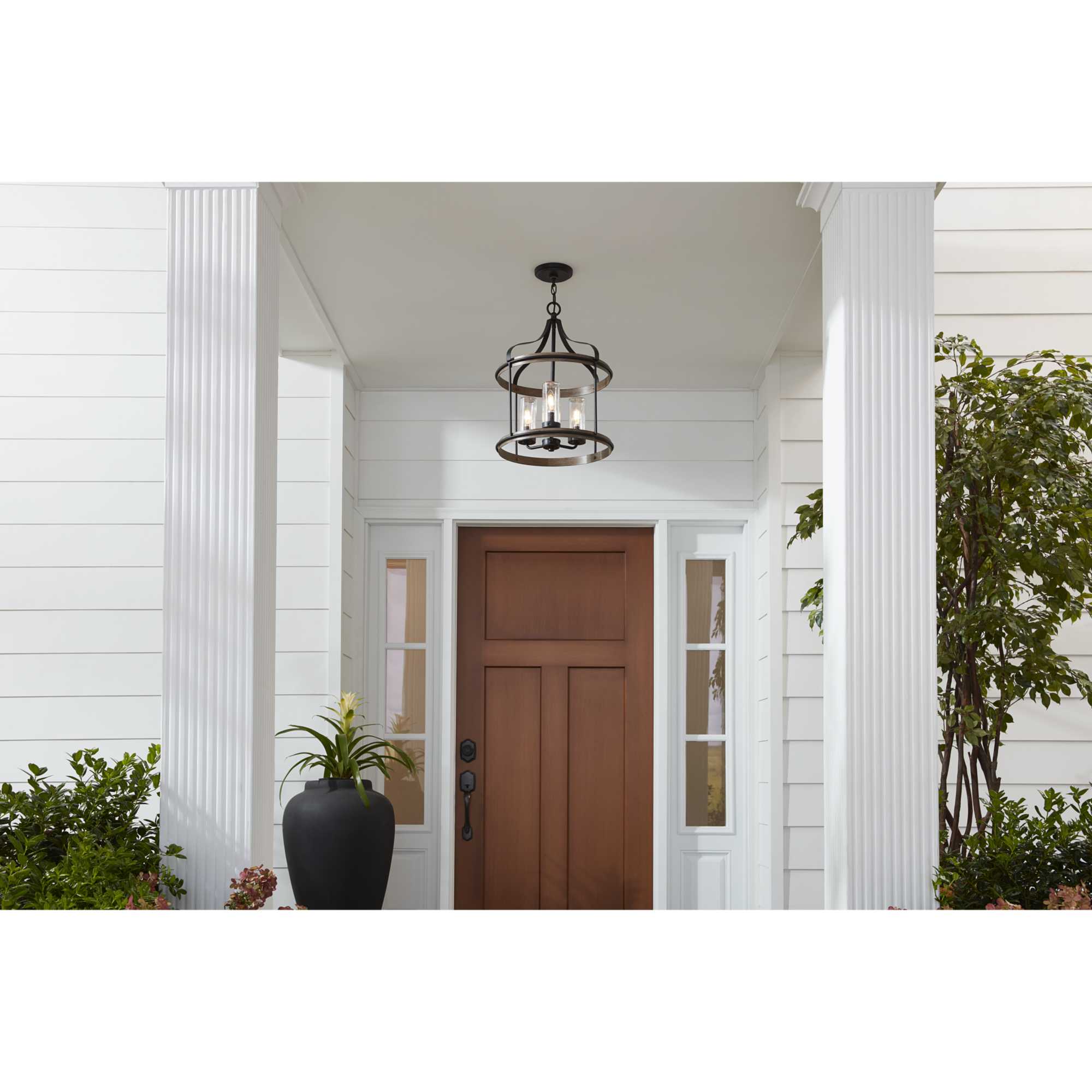 Brenham Matte Black 3-Light Farmhouse Pendant with Seeded Glass