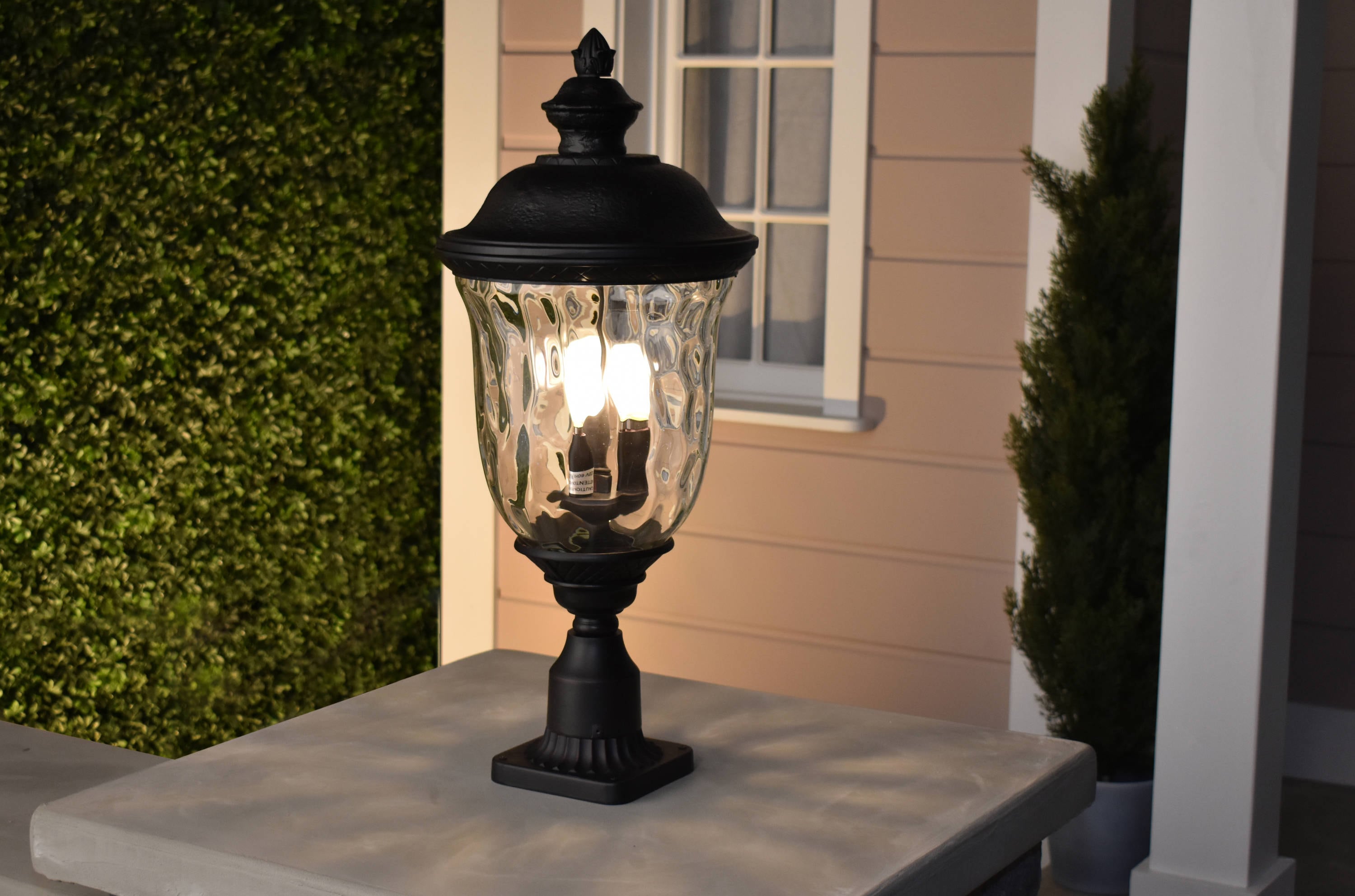 Oriental Bronze 26-Inch Outdoor Post Light with Water Glass Shade