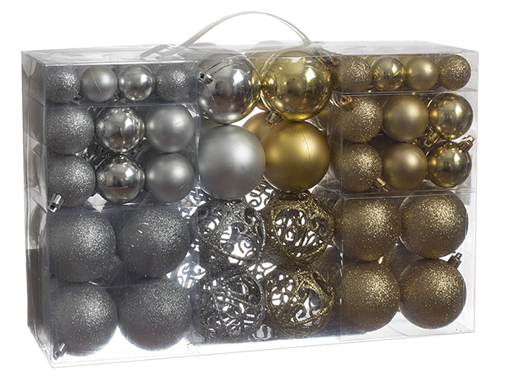 Gold and Silver Shatterproof Plastic Christmas Ornament Set