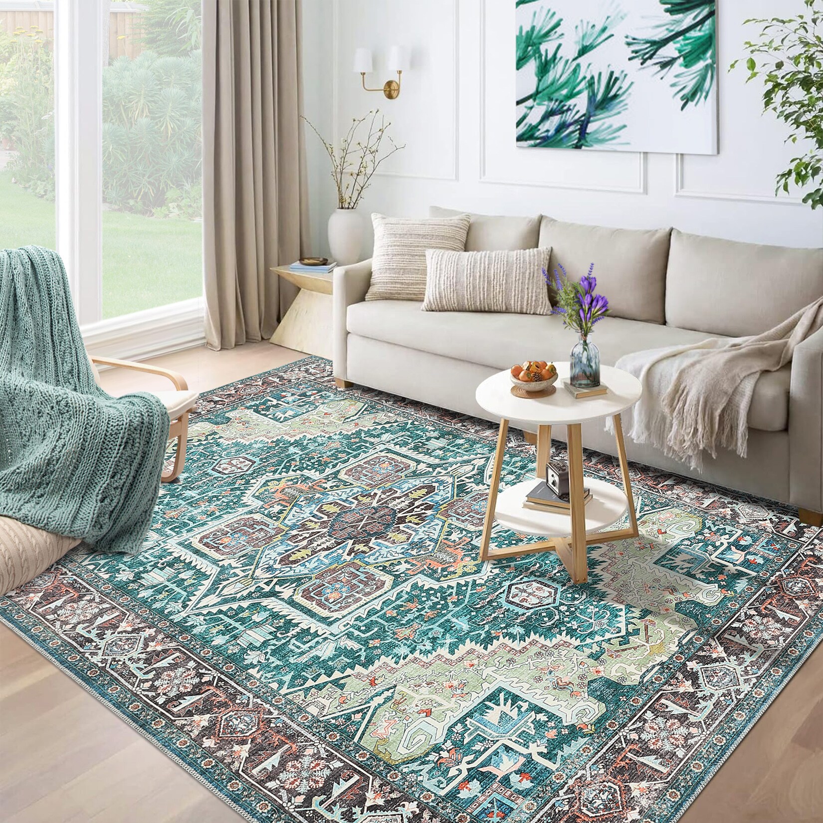 Garvee YXY-LO-PHO-0YGAXPDI 5 x 7 (ft) Loomed Polyester Green Rectangular Indoor Floral/Botanical Persian Machine washable Area rug