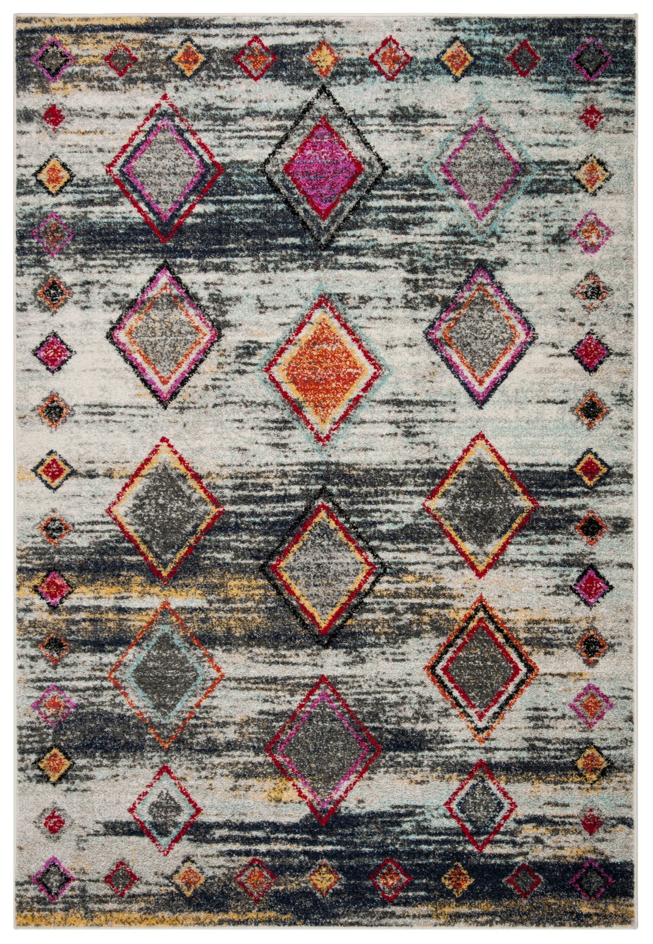 Light Gray and Red Geometric Synthetic Area Rug 5'1" x 7'6"